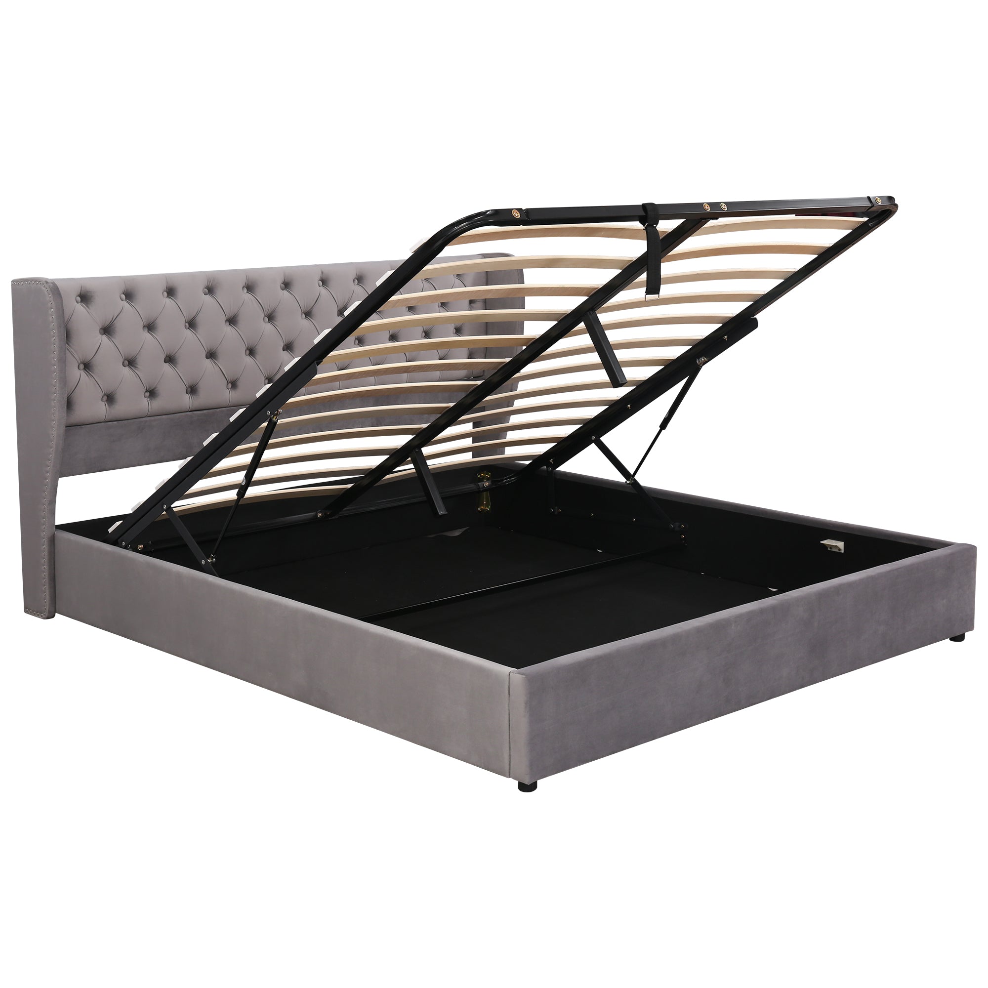 Logidon gestoffeerd bed oorvorm fluweel grijs grote knoopnaden 180x200