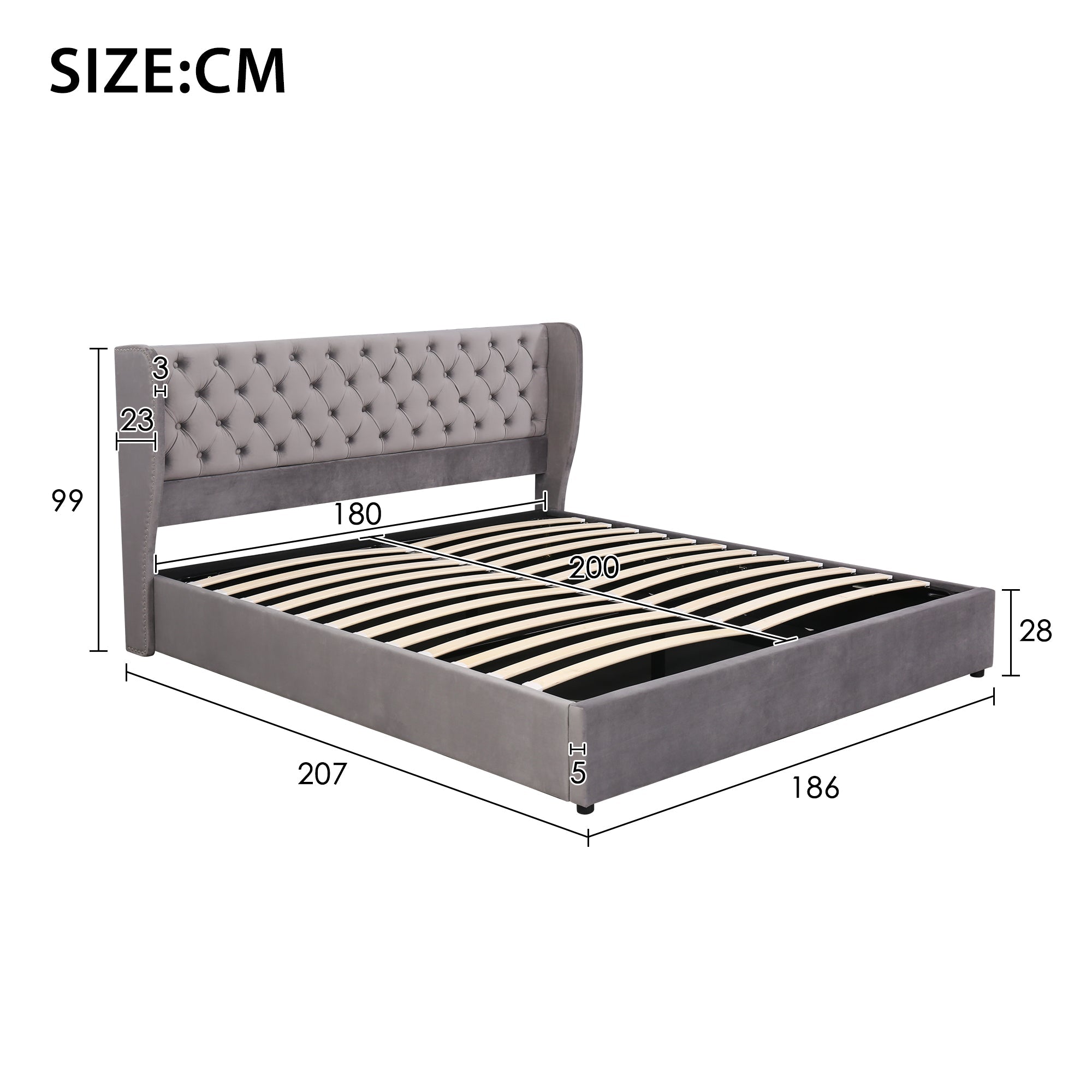 Logidon gestoffeerd bed oorvorm fluweel grijs grote knoopnaden 180x200
