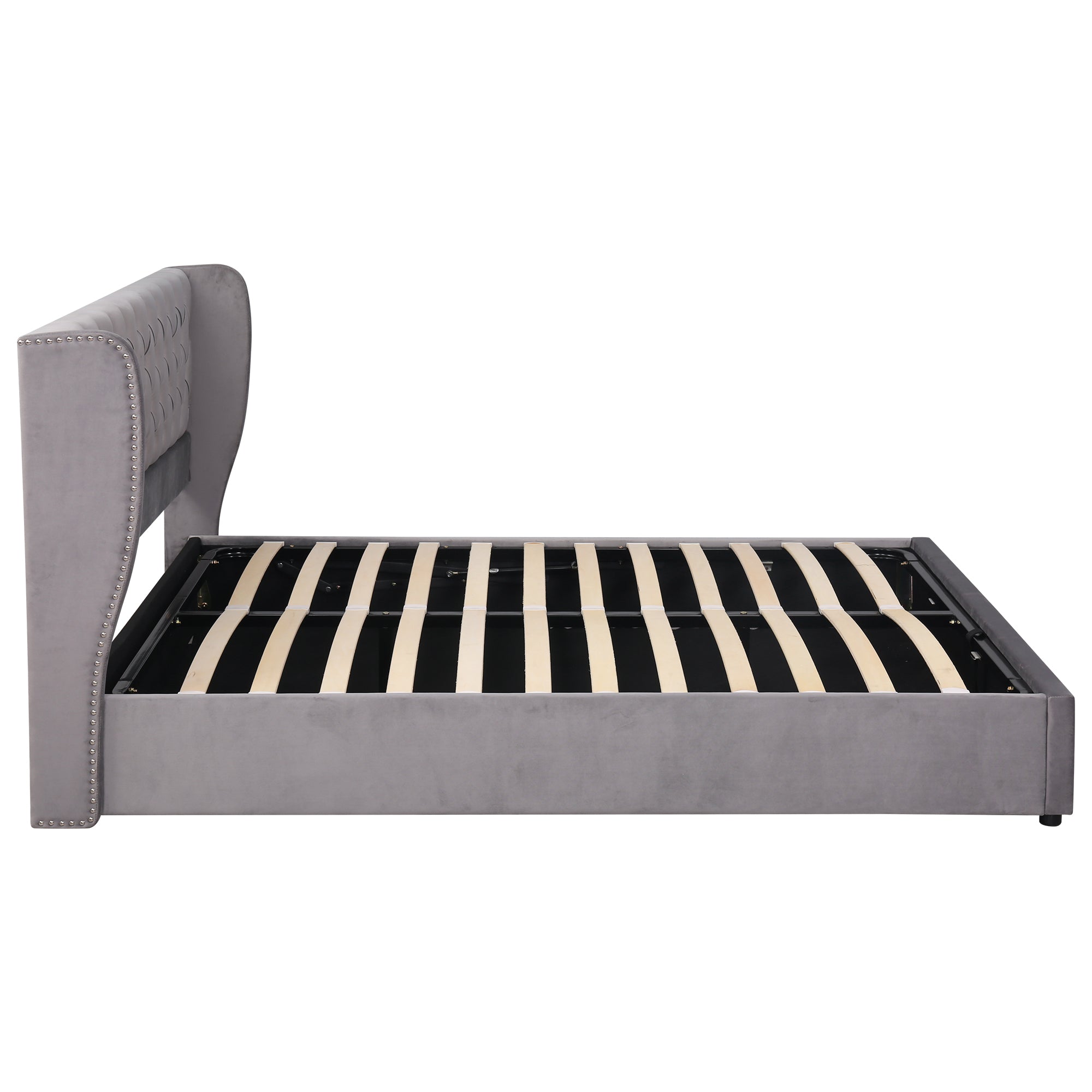 Logidon gestoffeerd bed oorvorm fluweel grijs grote knoopnaden 180x200