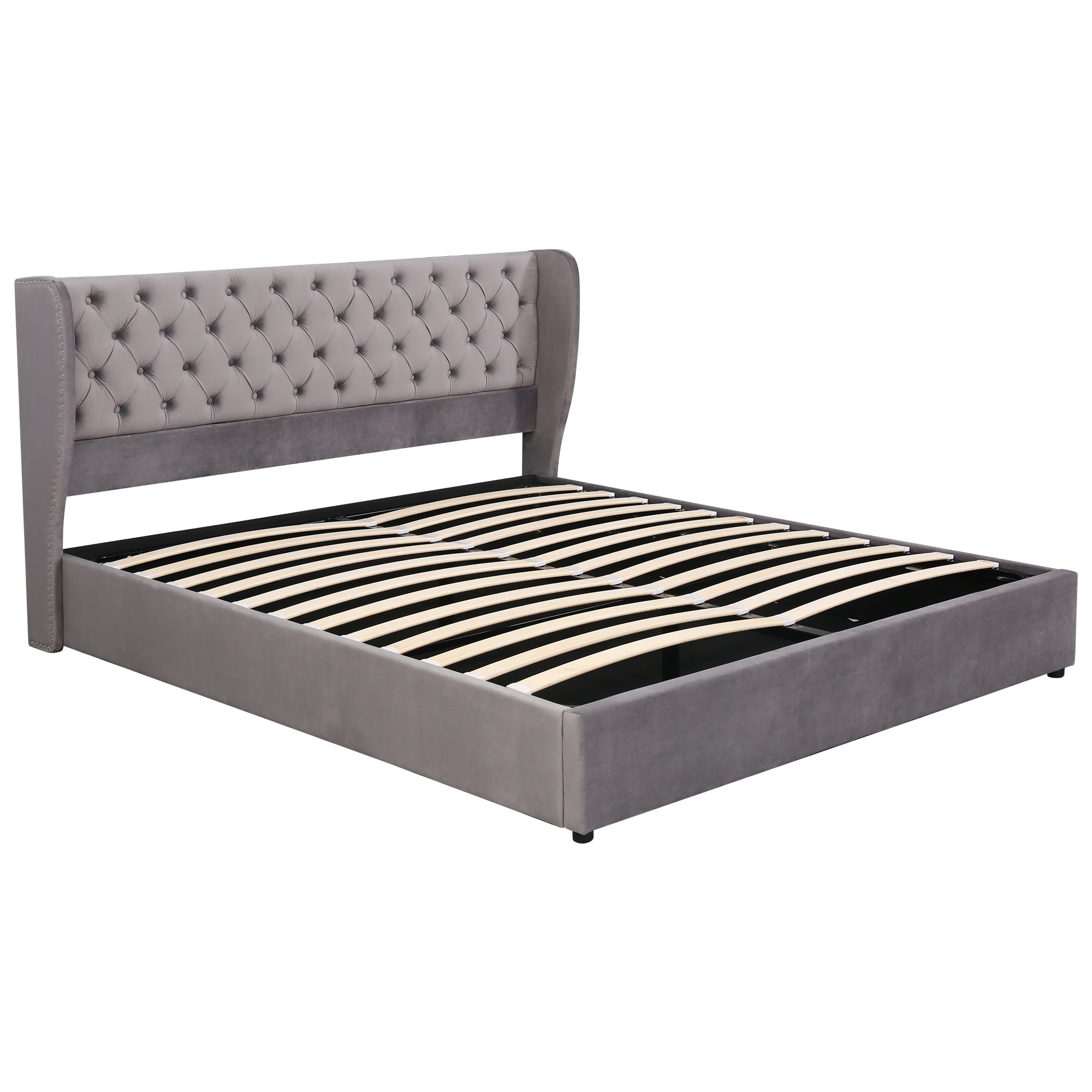 Logidon upholstered bed ear shape velvet gray 160x200 double bed storage space
