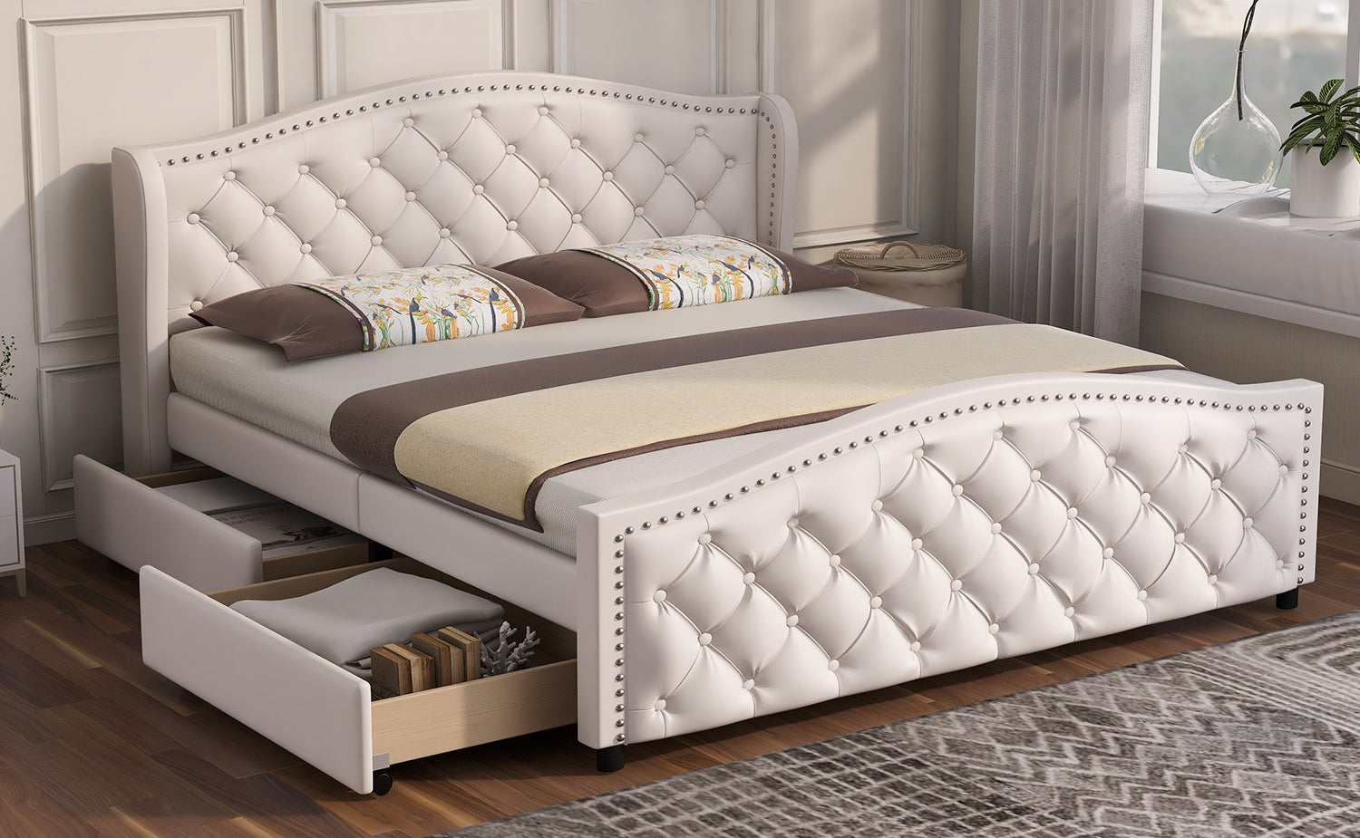 Logidon gestoffeerd bed 160x200 cm wit met lattenbodem en 2 lades