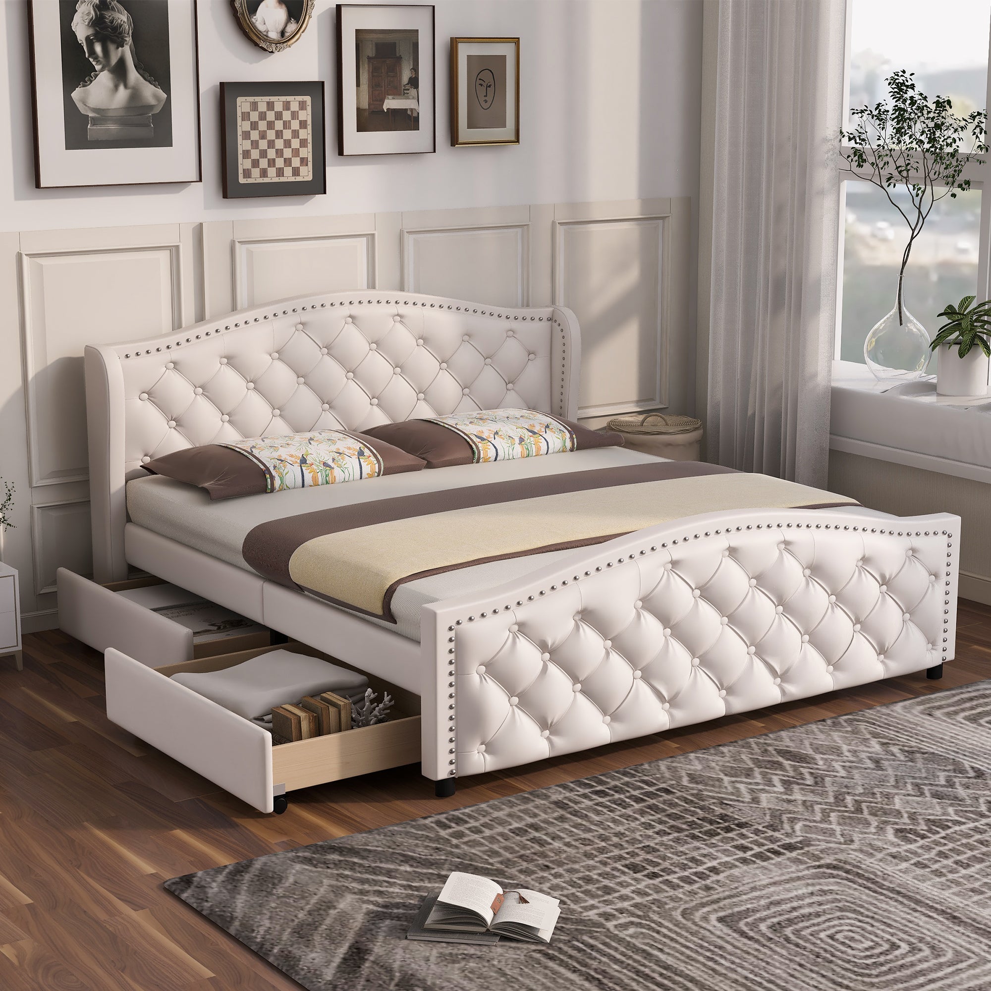 Logidon gestoffeerd bed 160x200 cm wit met lattenbodem en 2 lades