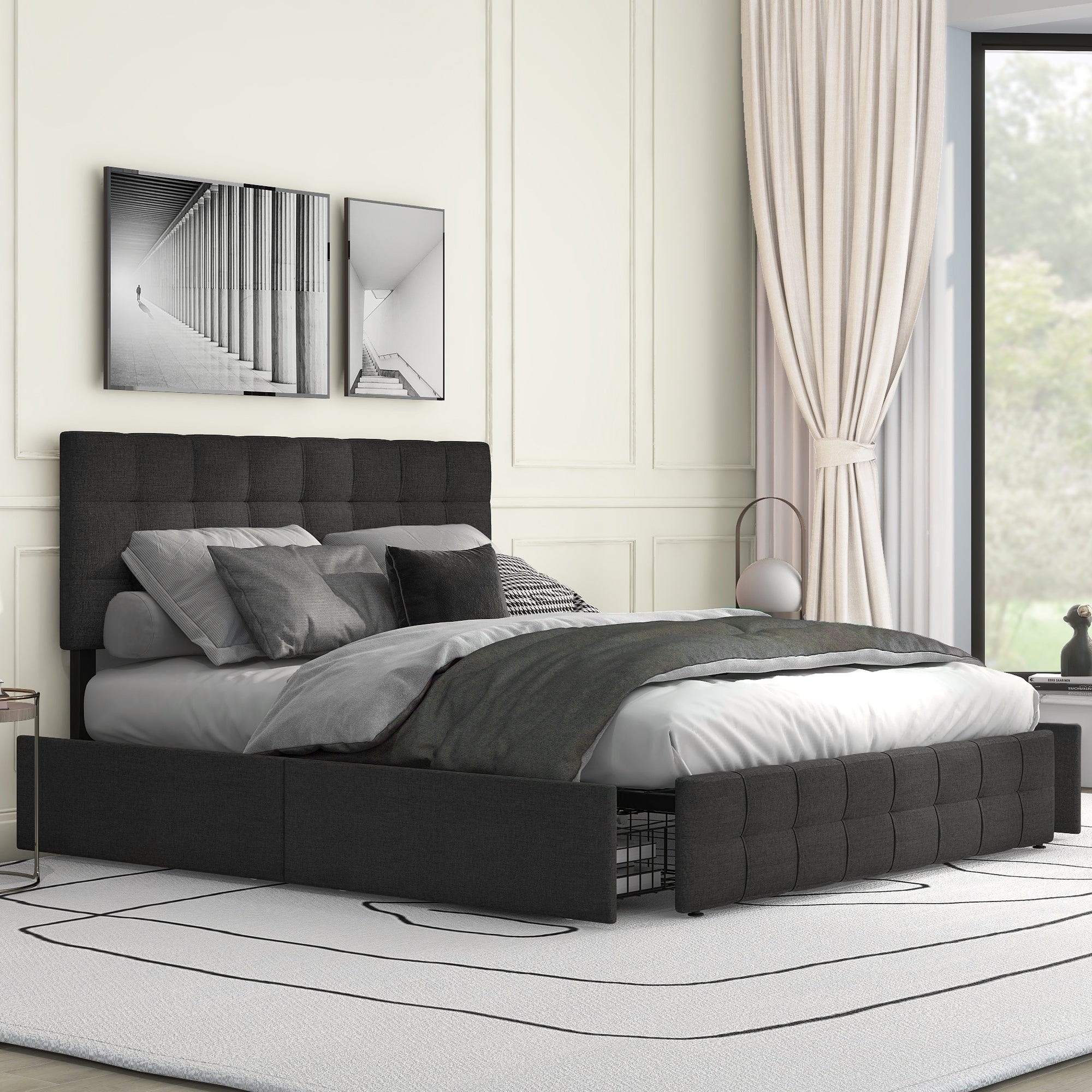 Logidon gestoffeerd bed 140x200 zwart opbergruimte hoofdbordverstelling