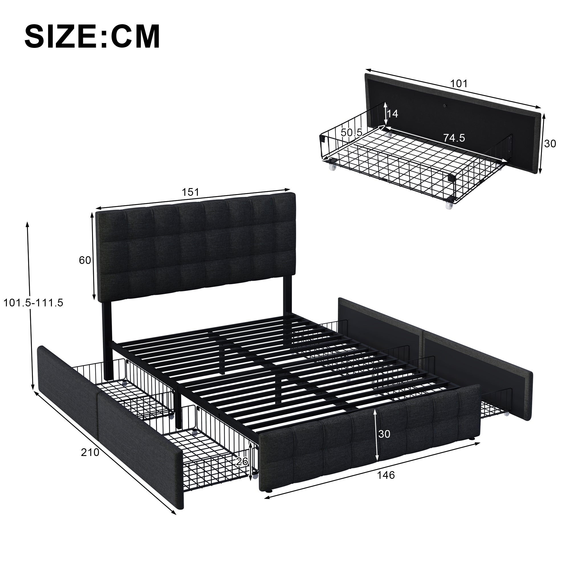 Logidon gestoffeerd bed 140x200 zwart opbergruimte hoofdbordverstelling