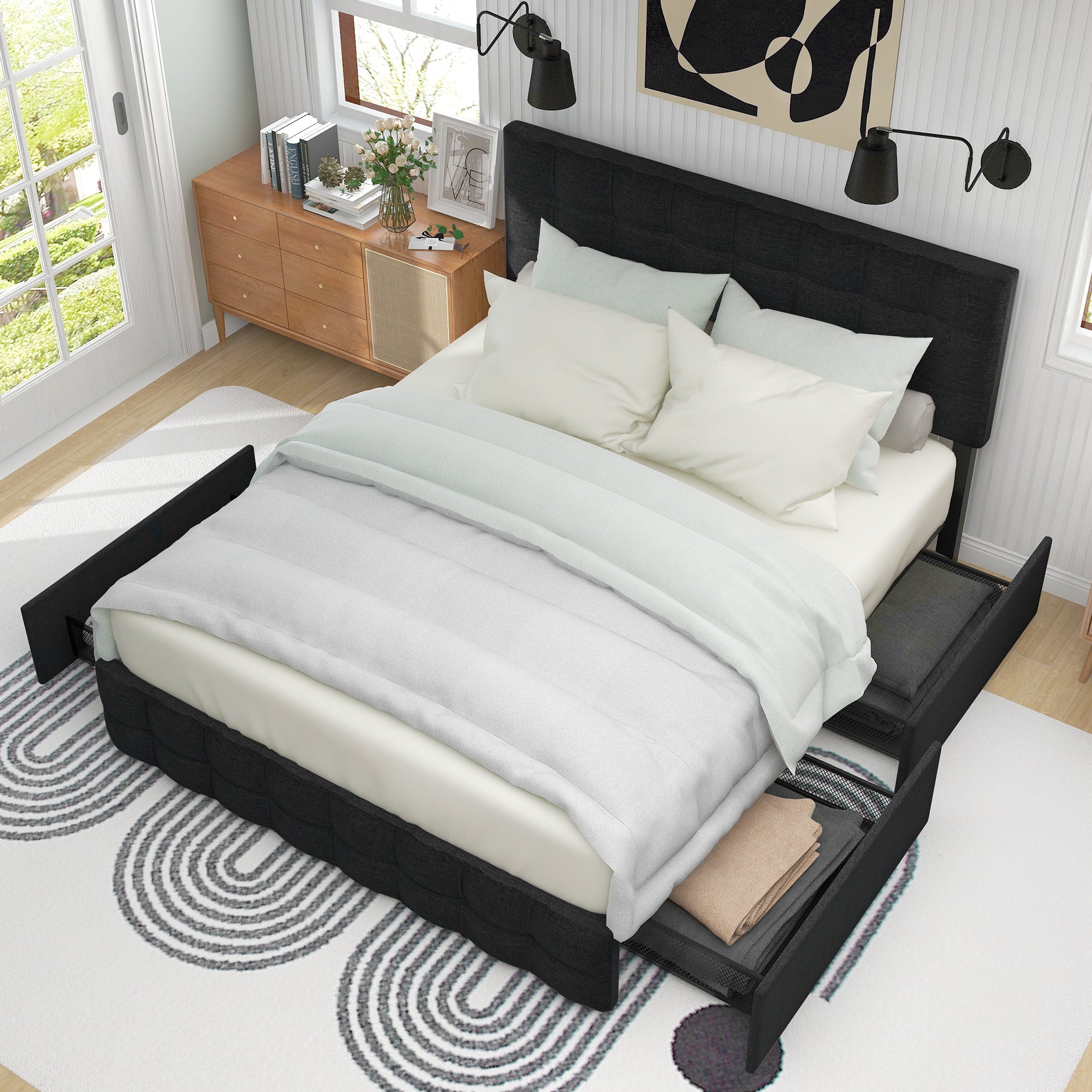 Logidon gestoffeerd bed 140x200 zwart opbergruimte hoofdbordverstelling