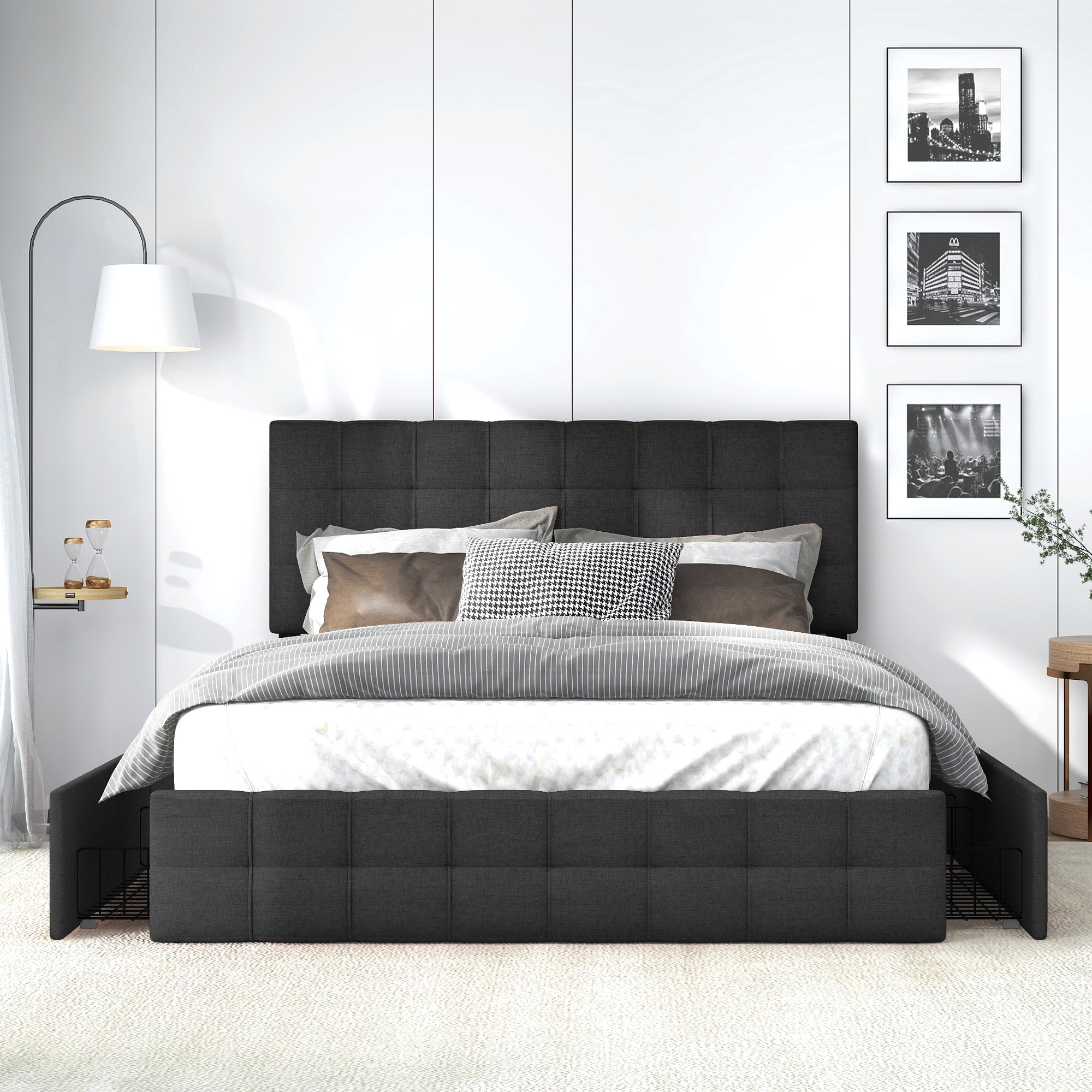 Logidon gestoffeerd bed 140x200 zwart opbergruimte hoofdbordverstelling