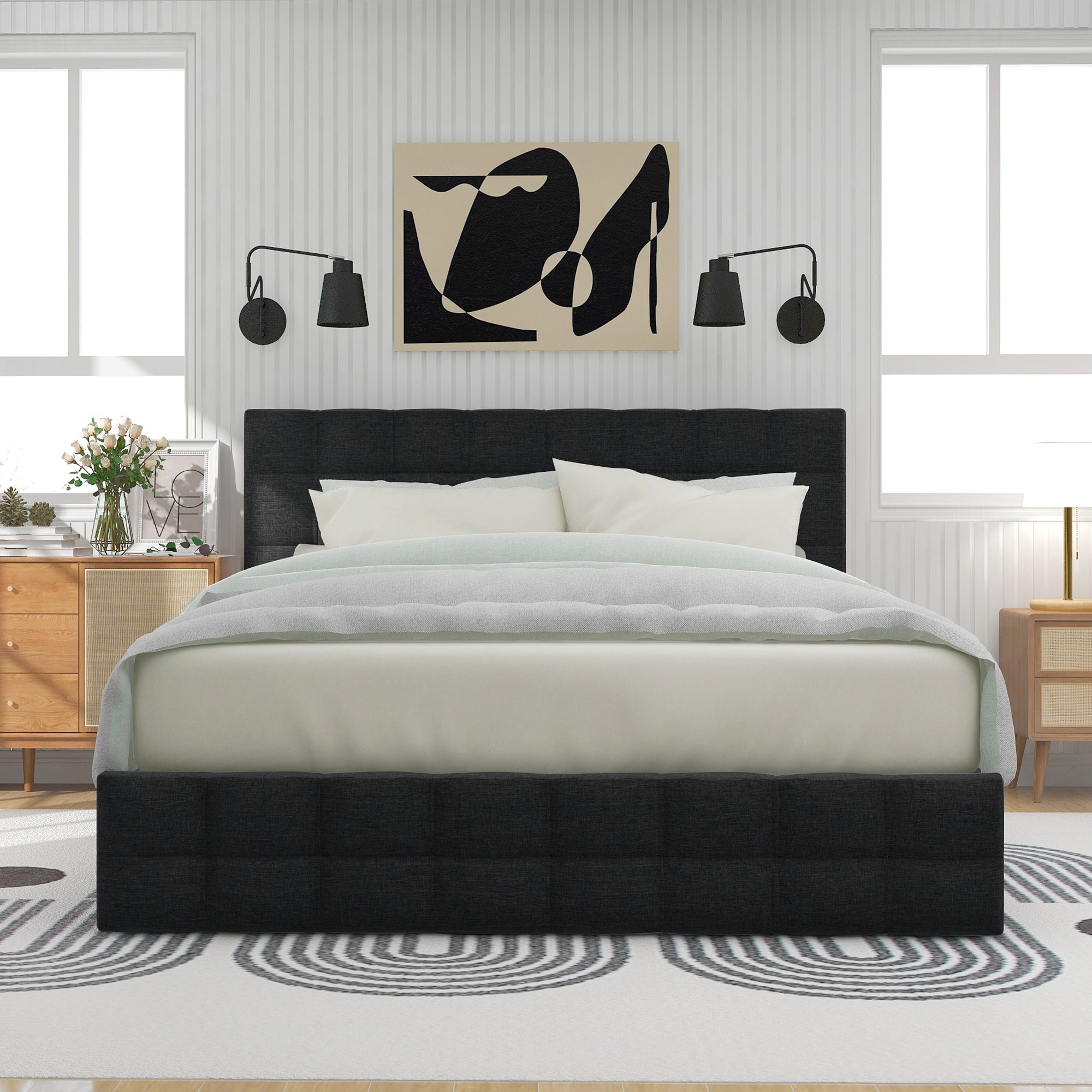 Logidon gestoffeerd bed 140x200 zwart opbergruimte hoofdbordverstelling