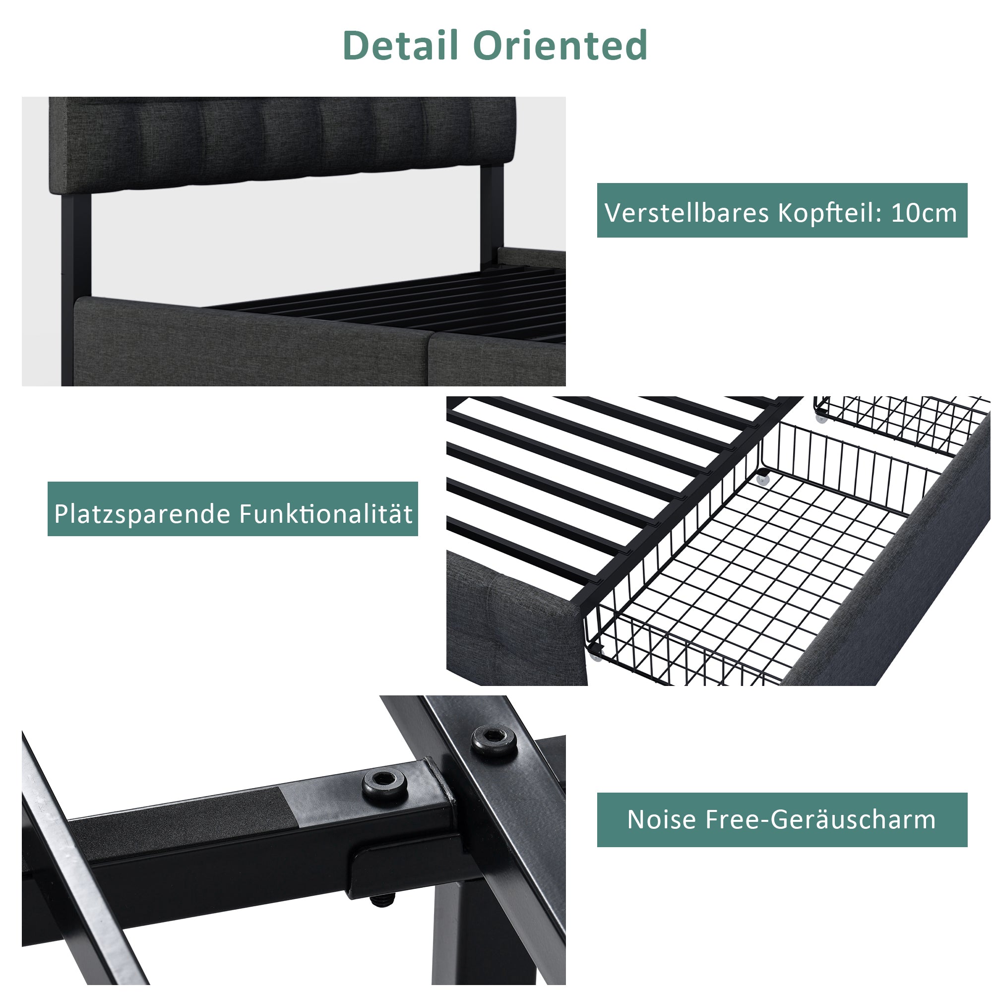 Logidon gestoffeerd bed 140x200 zwart opbergruimte hoofdbordverstelling