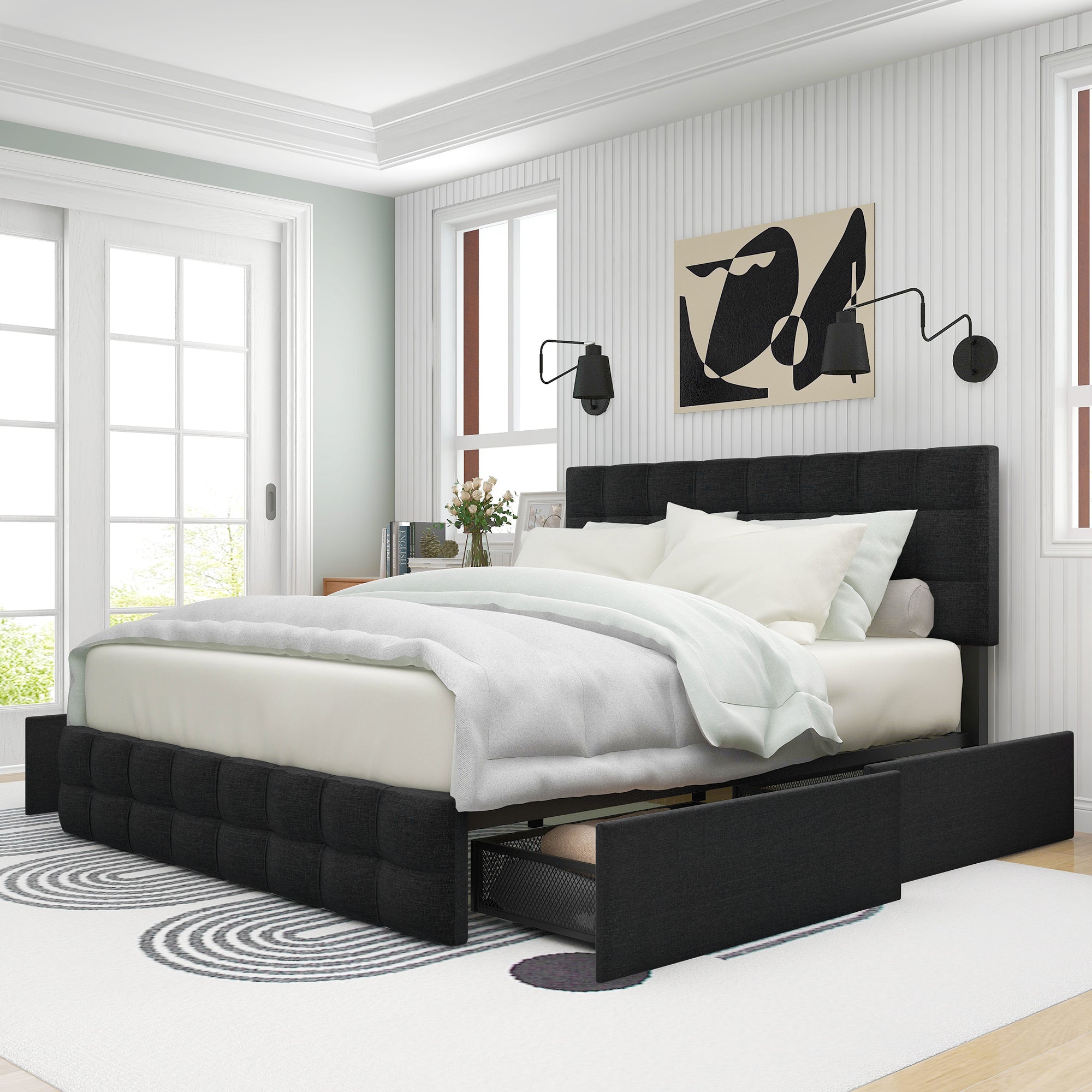 Logidon gestoffeerd bed 140x200 zwart opbergruimte hoofdbordverstelling