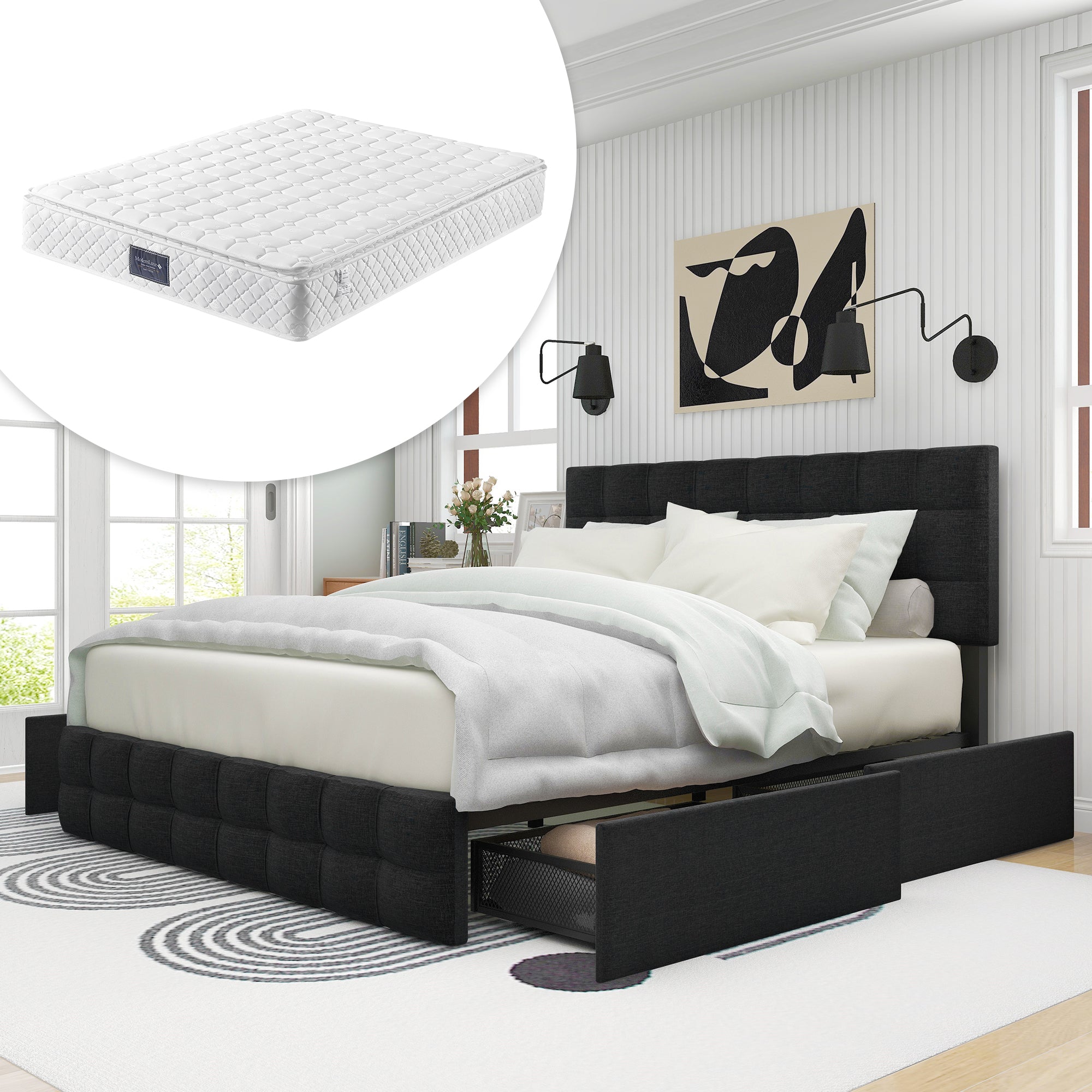 Logidon gestoffeerd bed 140x200 zwart opbergruimte hoofdbordverstelling