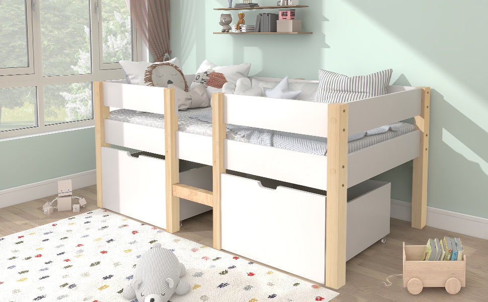 Logidon kinderbed 90x190 met lades en valbeveiliging wit eiken