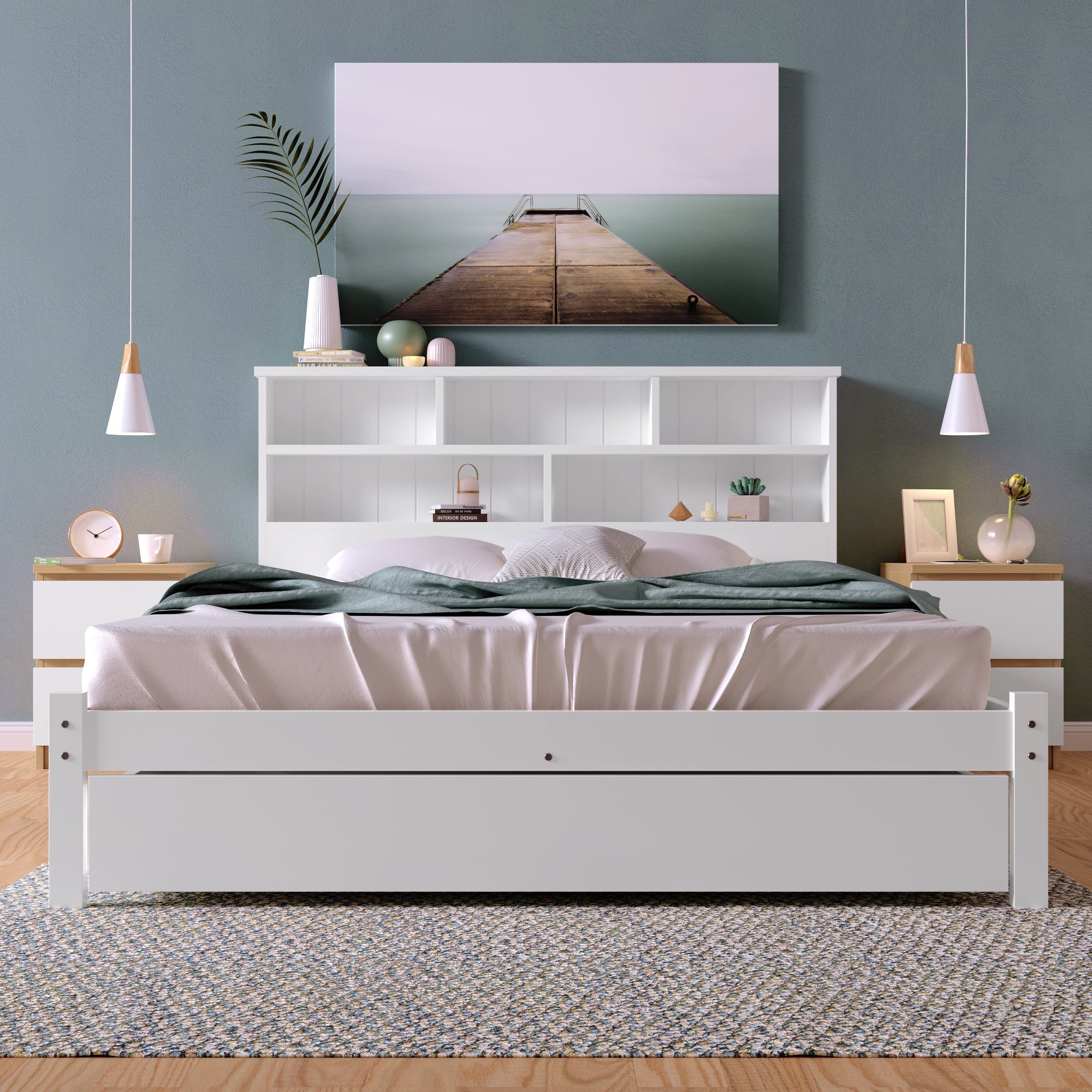 Logidon massief houten tweepersoonsbed 140x200 wit met lades en lattenbodem