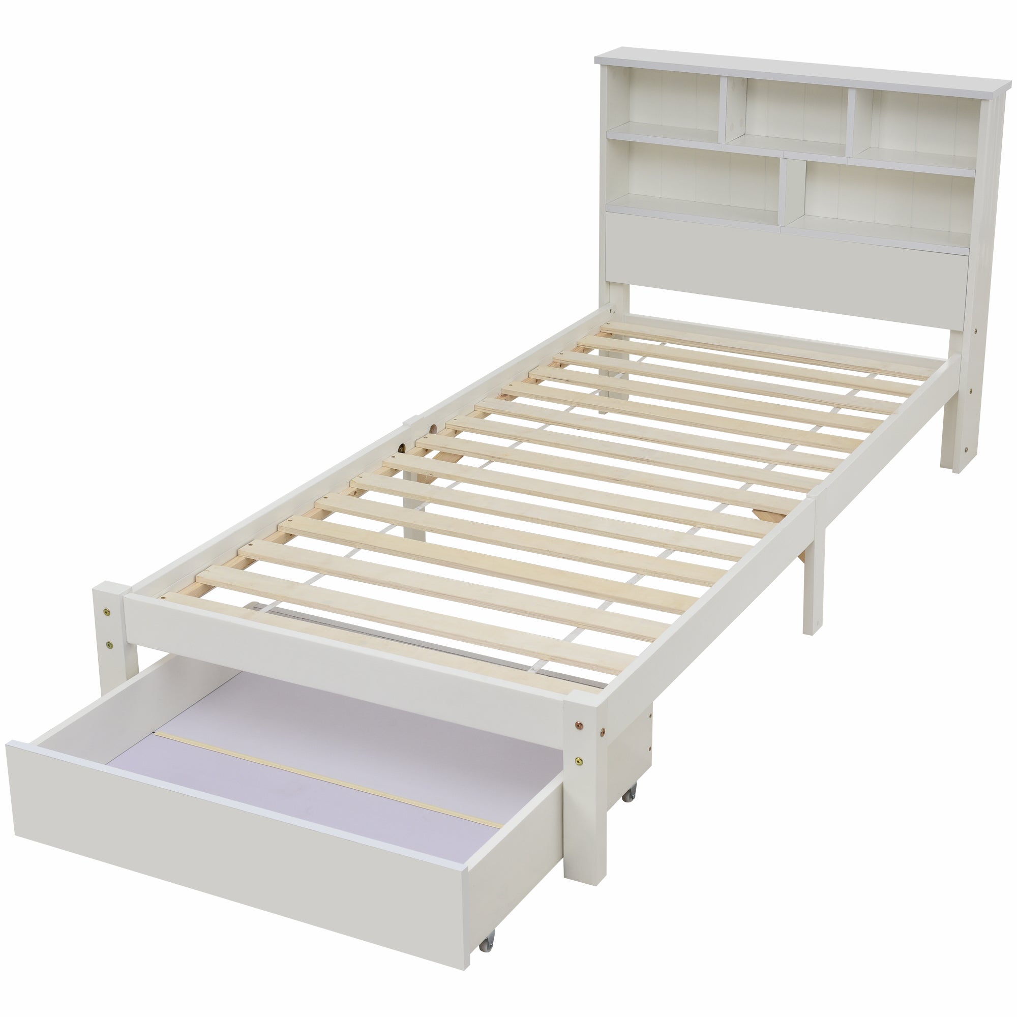 Logidon massief houten bed 90x200 wit met lades en plank