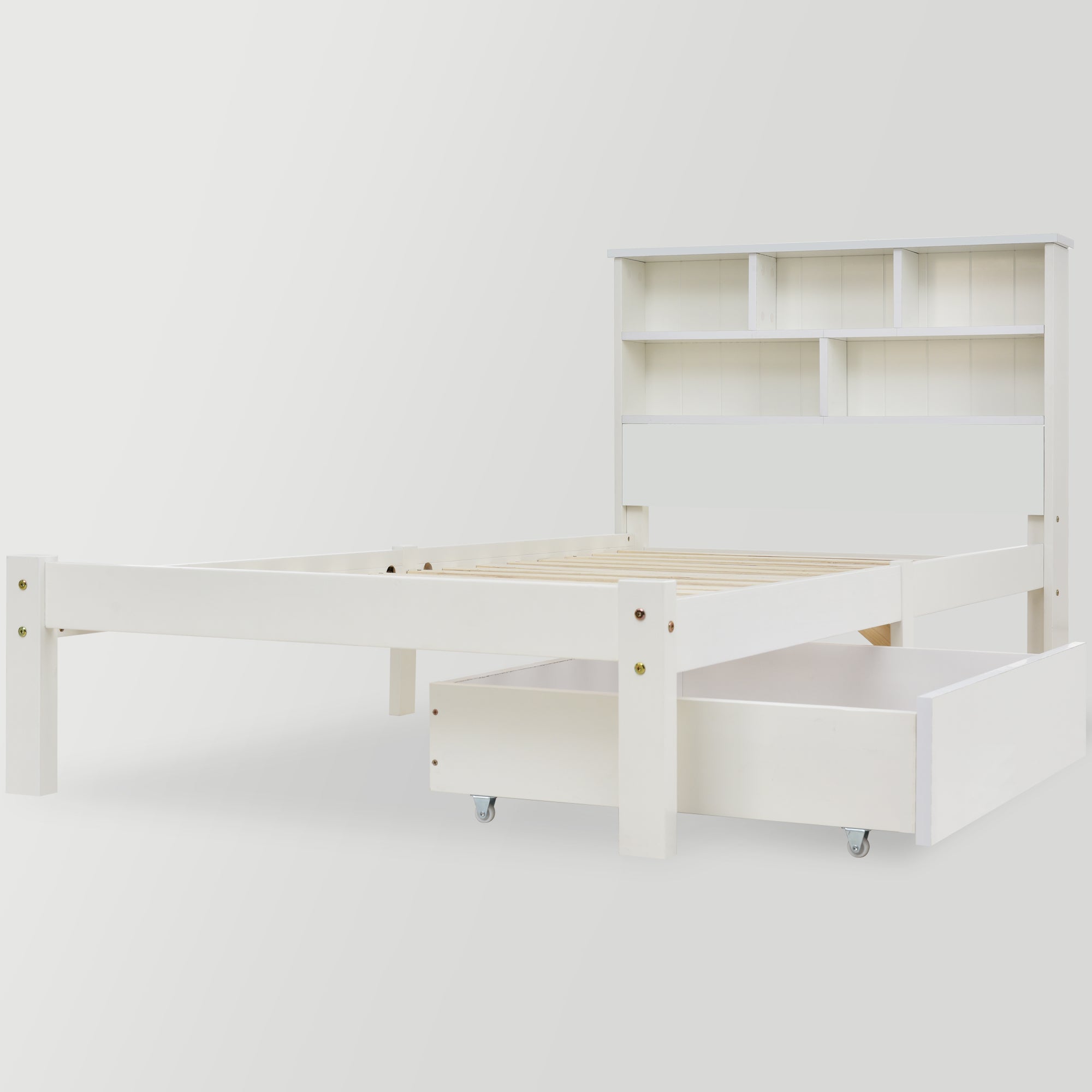Logidon massief houten bed 90x200 wit met lades en plank