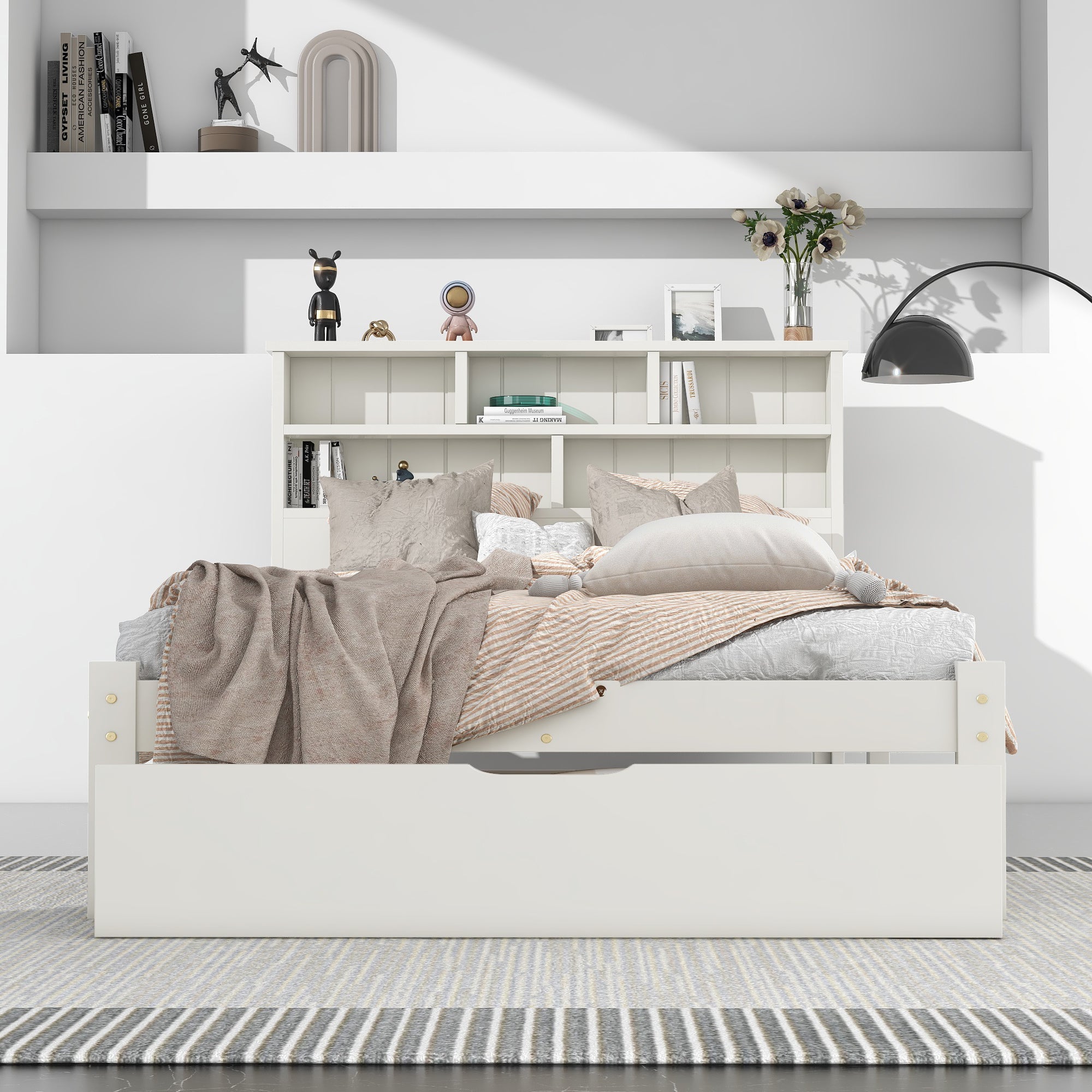 Logidon massief houten bed 90x200 wit met lades en plank
