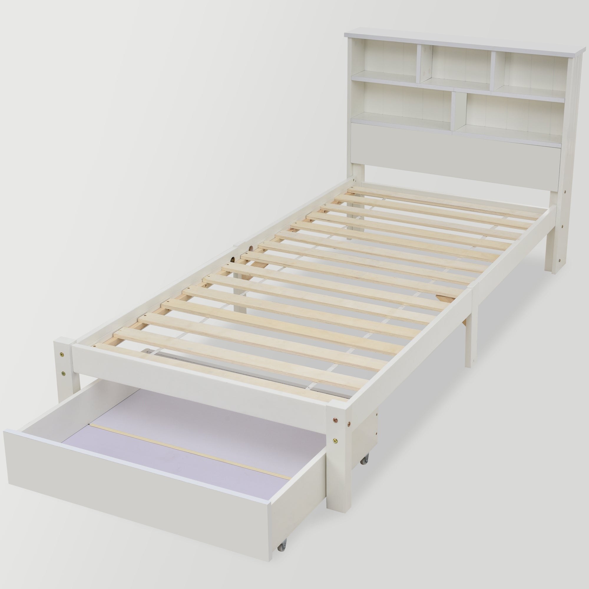 Logidon massief houten bed 90x200 wit met lades en plank