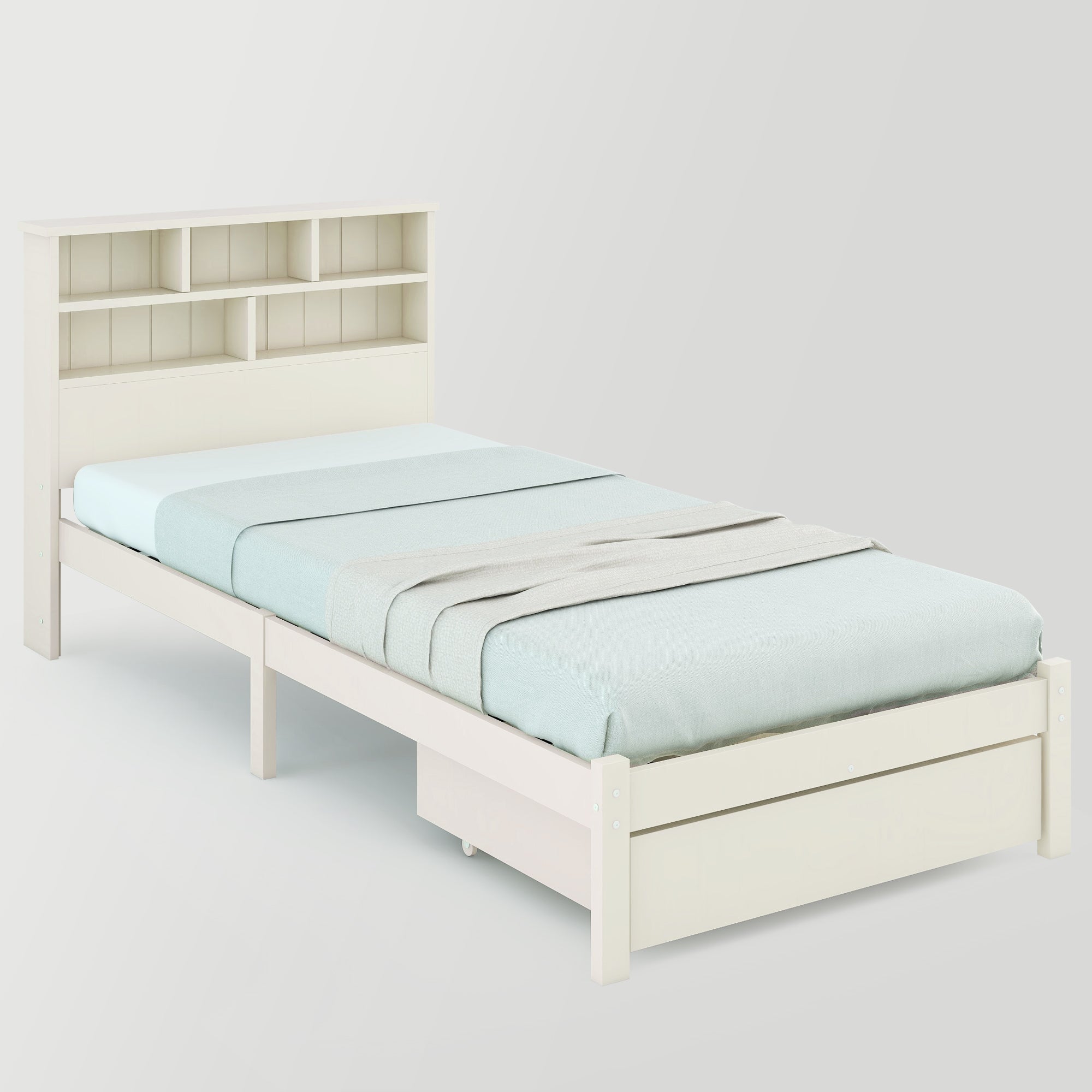 Logidon massief houten bed 90x200 wit met lades en plank