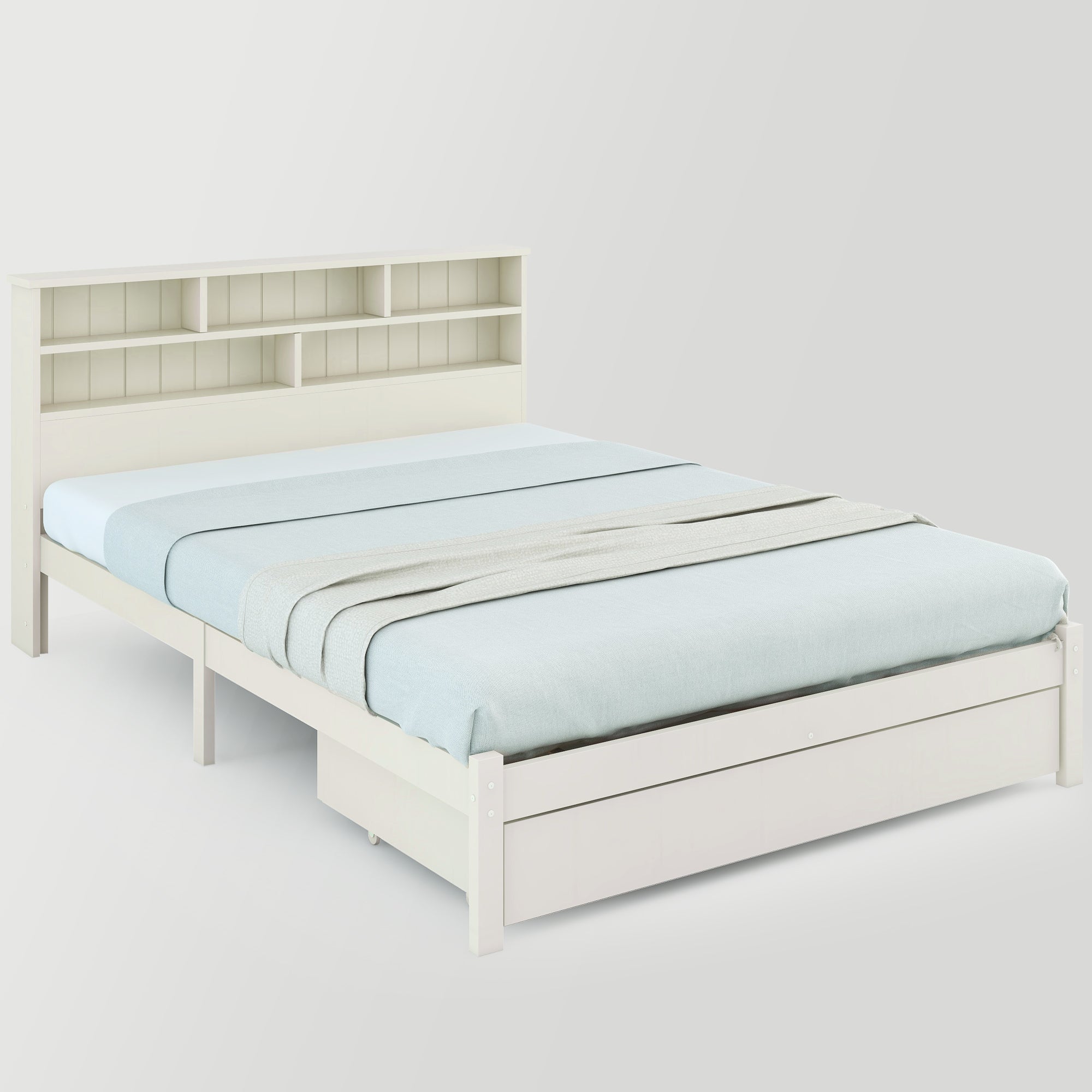Logidon massief houten tweepersoonsbed 140x200 wit met lades en lattenbodem
