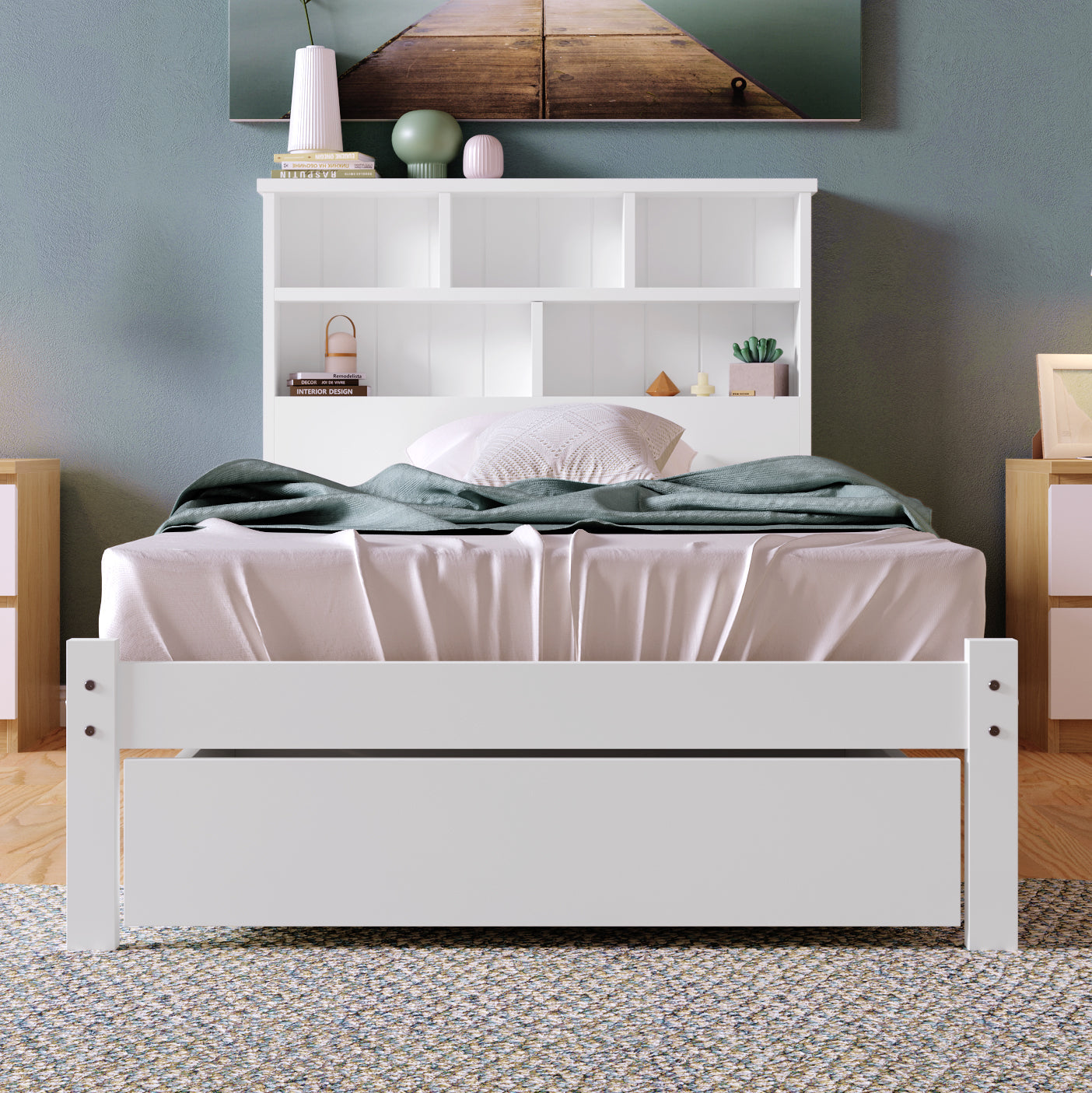 Logidon massief houten bed 90x200 wit met lades en plank