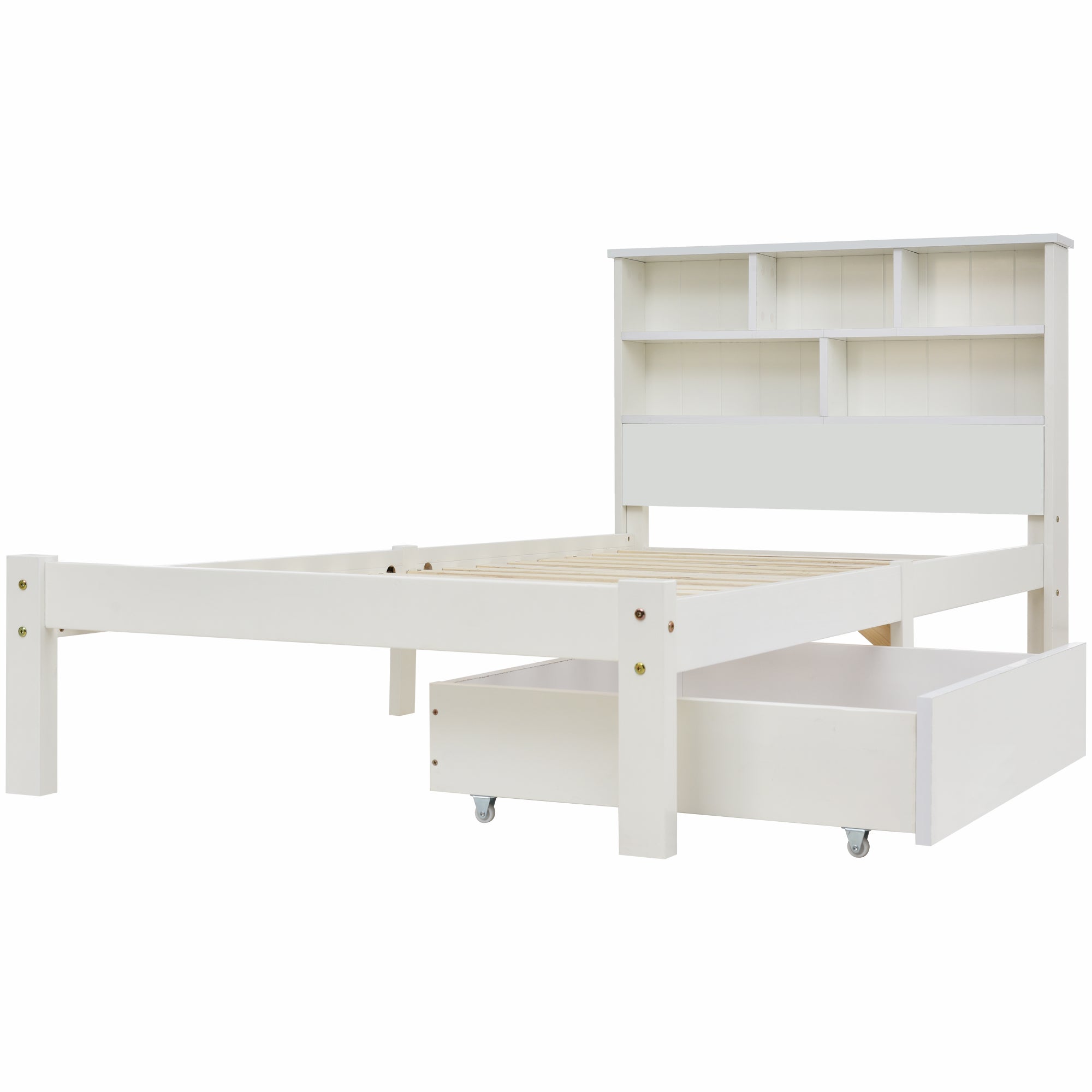 Logidon massief houten bed 90x200 wit met lades en plank