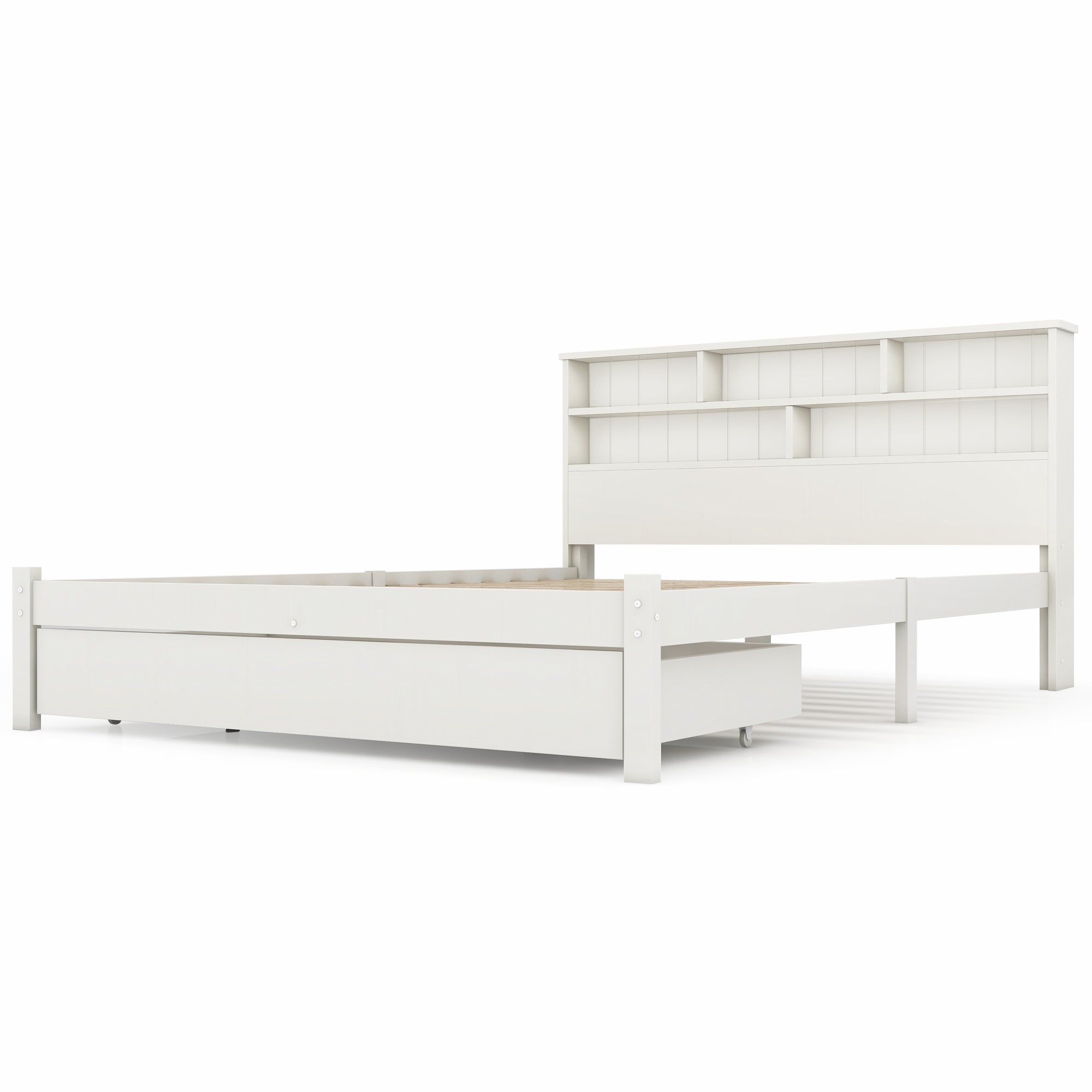 Logidon massief houten tweepersoonsbed 140x200 wit met lades en lattenbodem