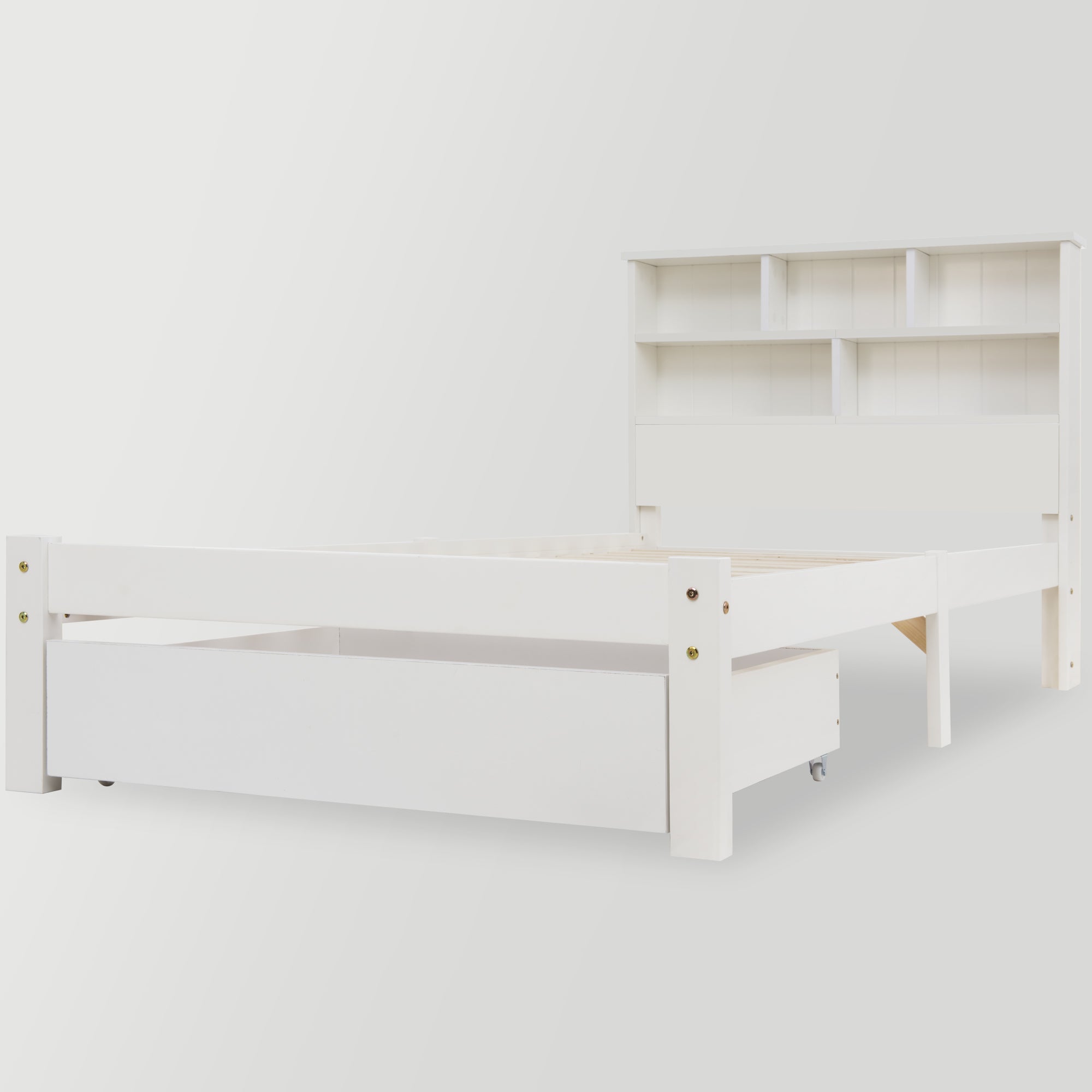 Logidon massief houten bed 90x200 wit met lades en plank