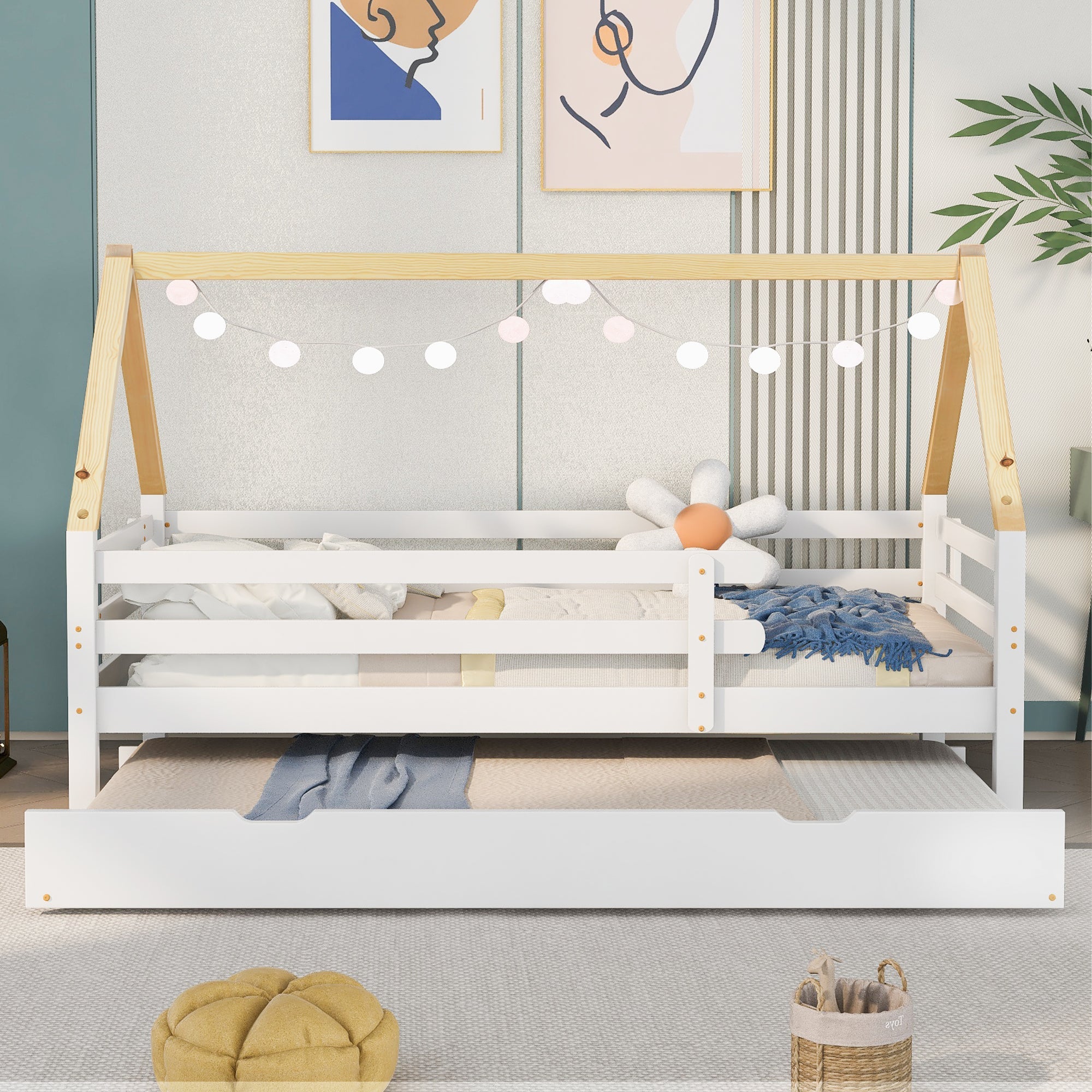 Logidon boomhutbed 90x200 cm wit houten frame met uitschuifbaar bed