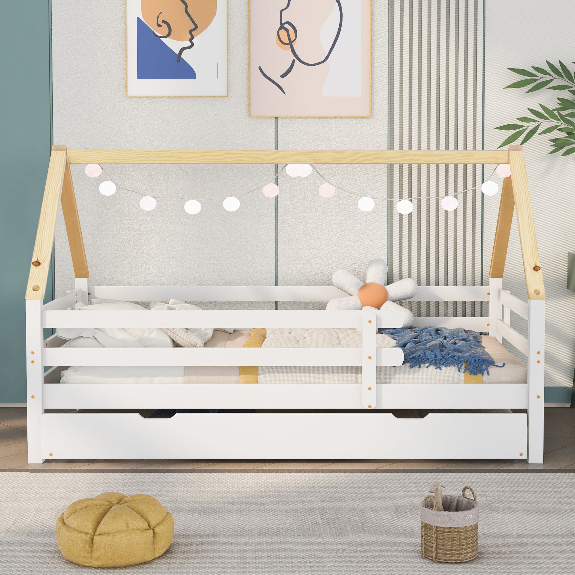 Logidon boomhutbed 90x200 cm wit houten frame met uitschuifbaar bed