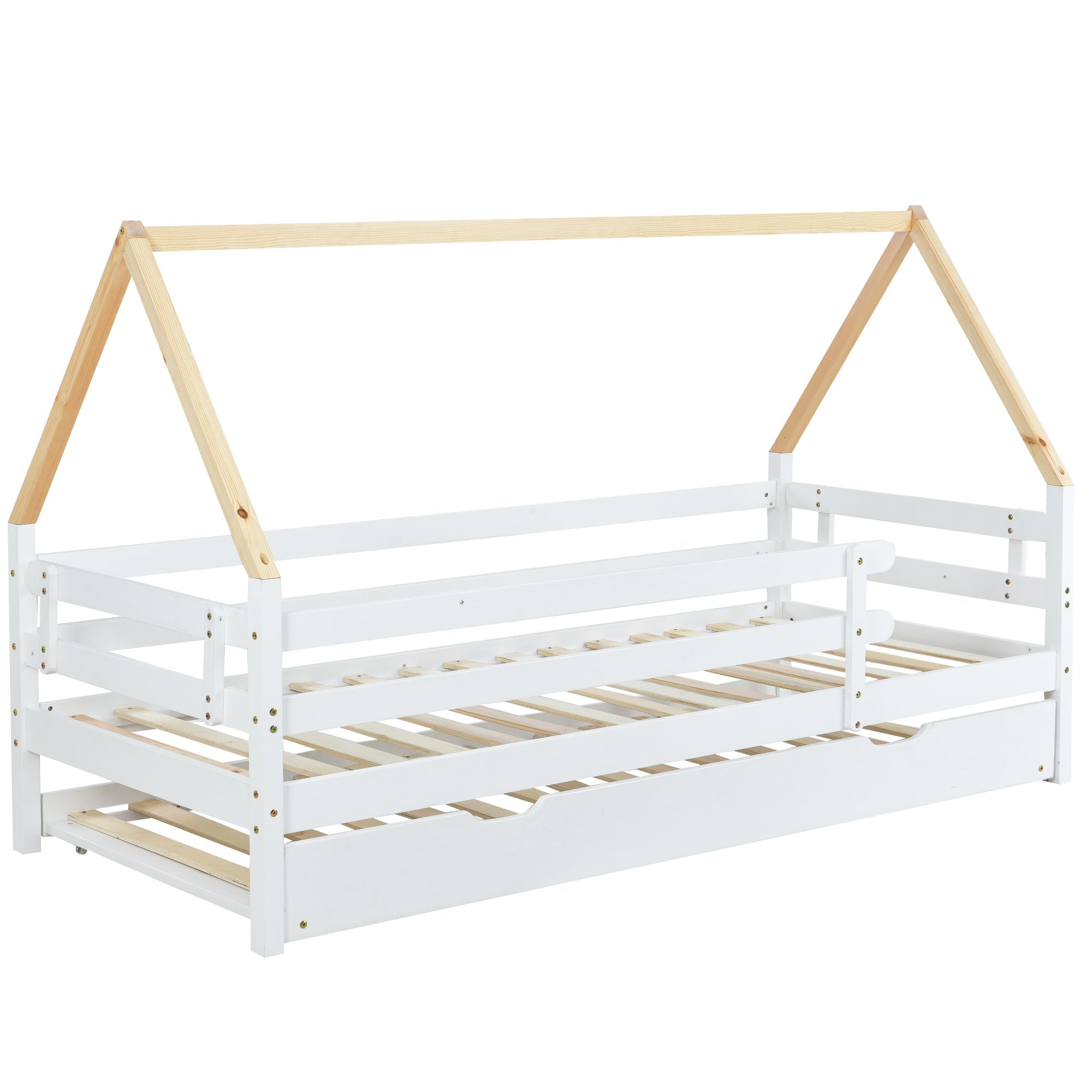 Logidon boomhutbed 90x200 cm wit houten frame met uitschuifbaar bed