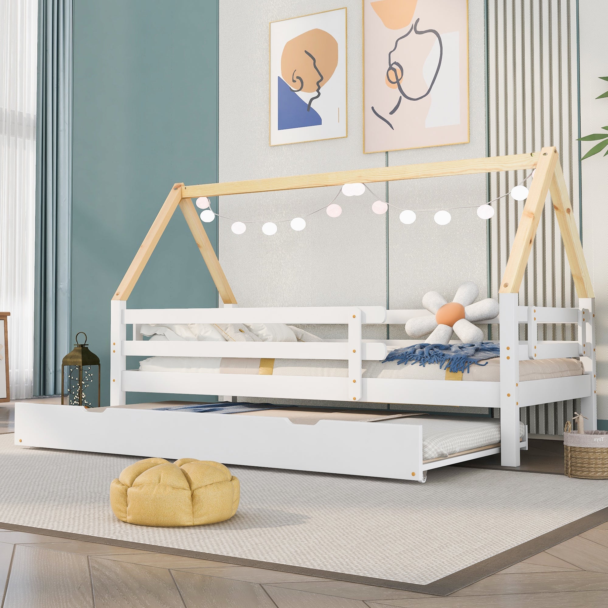 Logidon boomhutbed 90x200 cm wit houten frame met uitschuifbaar bed