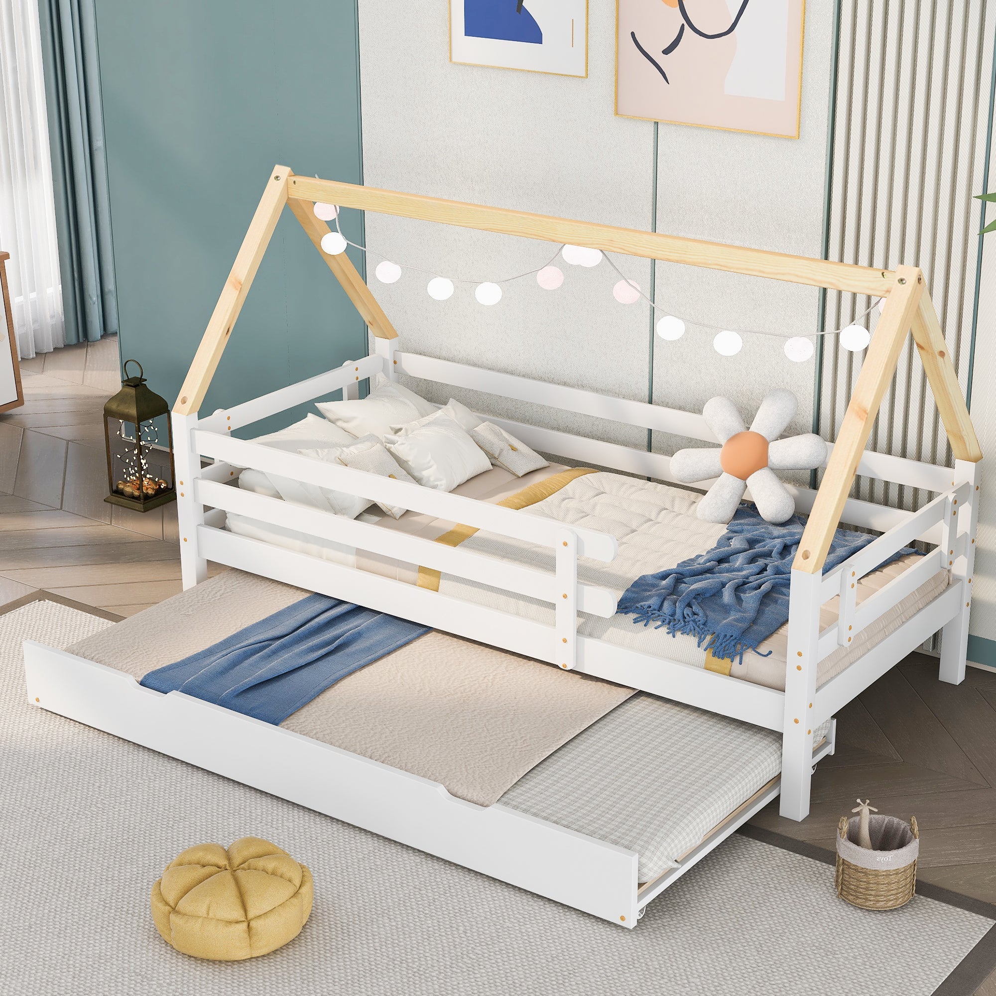 Logidon boomhutbed 90x200 cm wit houten frame met uitschuifbaar bed
