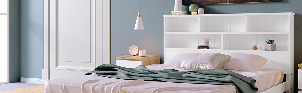 Logidon massief houten tweepersoonsbed 140x200 wit met lades en lattenbodem