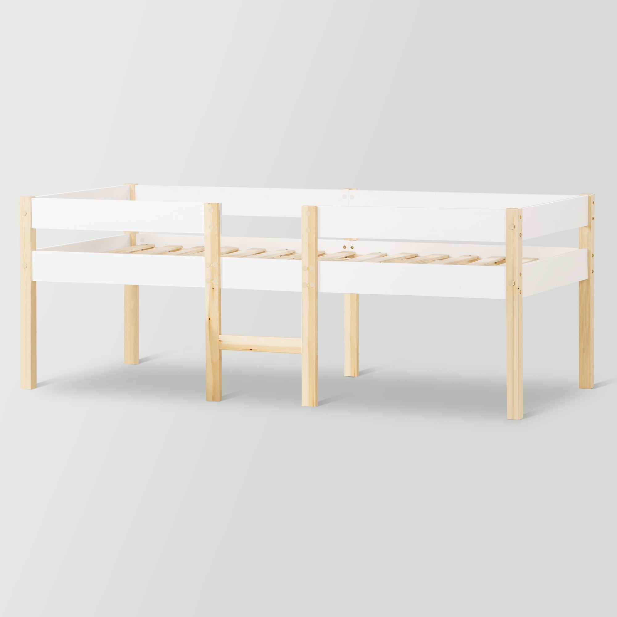Logidon Houten kinderbed 90x200 met ladder en valbeveiliging Wit