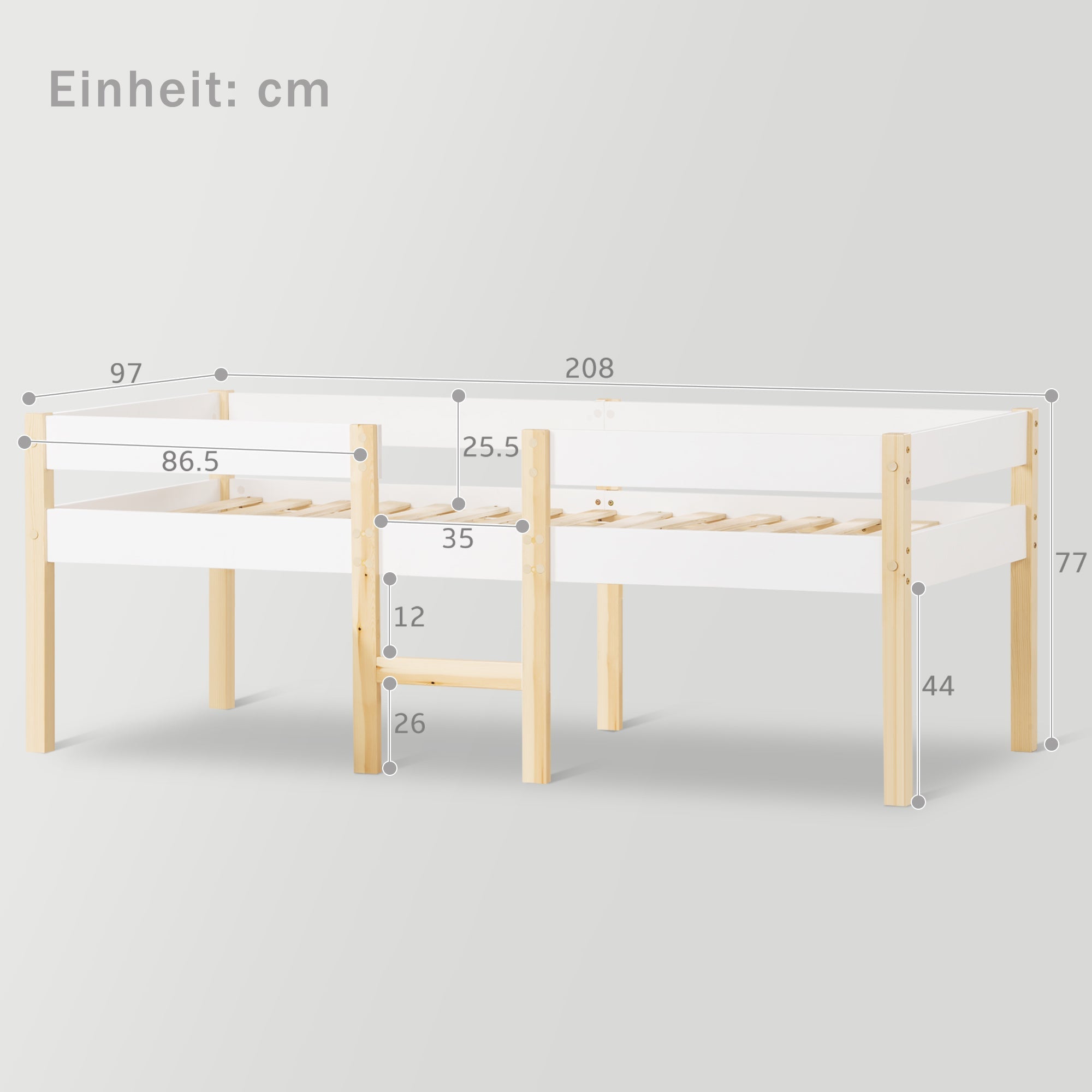 Logidon Houten kinderbed 90x200 met ladder en valbeveiliging Wit