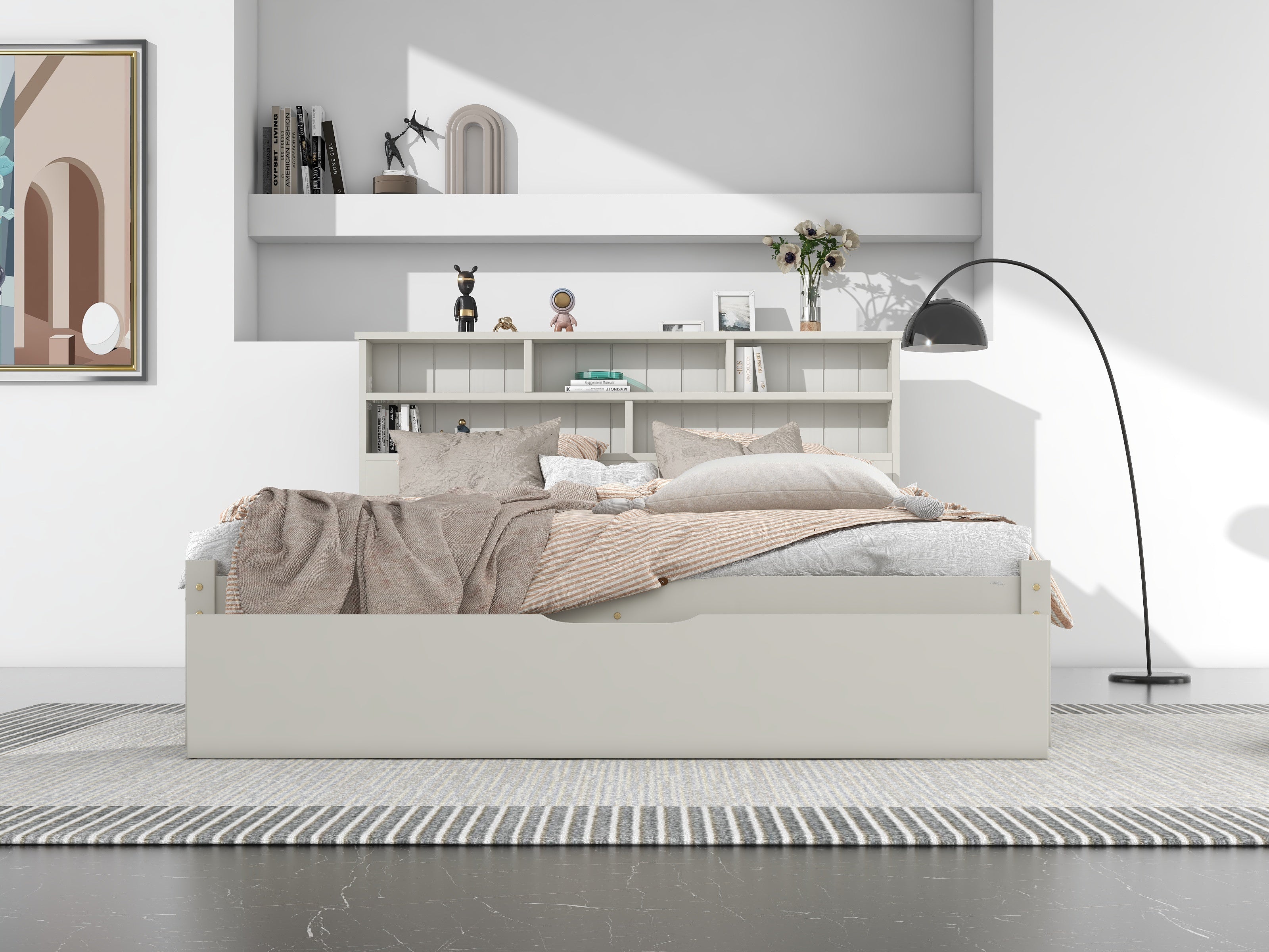 Logidon massief houten tweepersoonsbed 140x200 wit met lades en lattenbodem