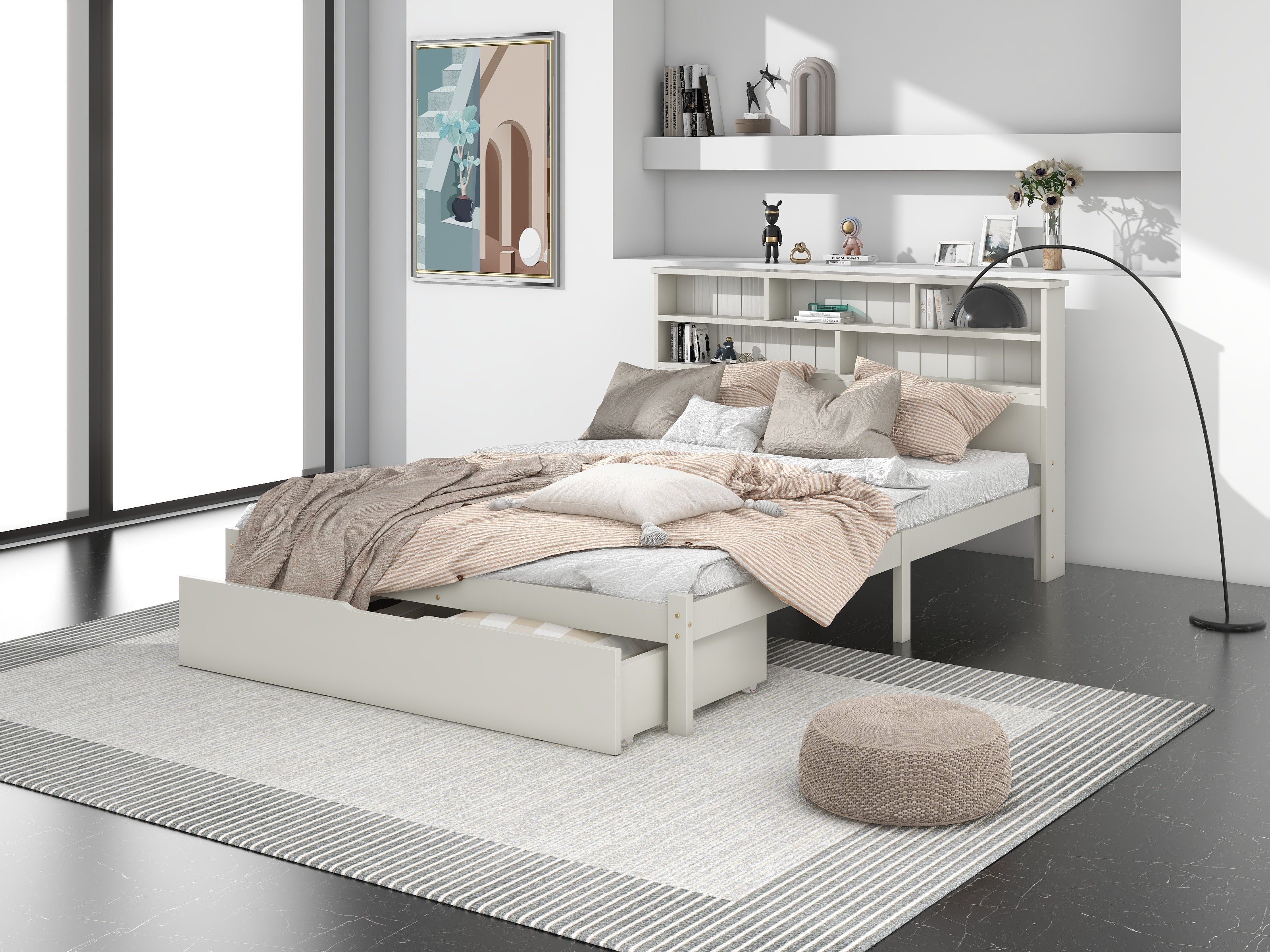 Logidon massief houten tweepersoonsbed 140x200 wit met lades en lattenbodem