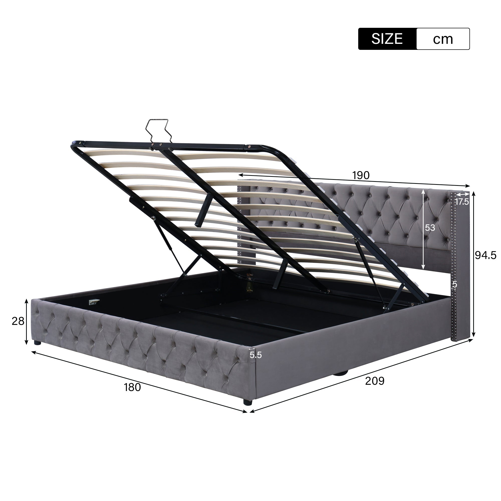 Logidon gestoffeerd bed oorvorm grijs flanel 180x200 met dubbele rij klinknagels