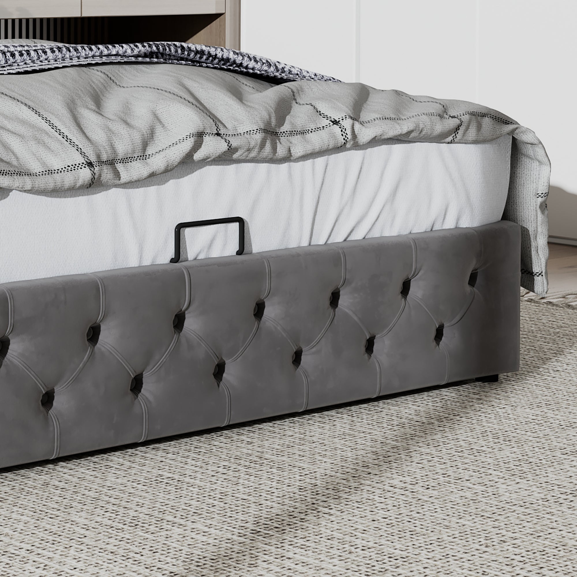 Logidon upholstered bed gray flannel 160x200 double row of rivets