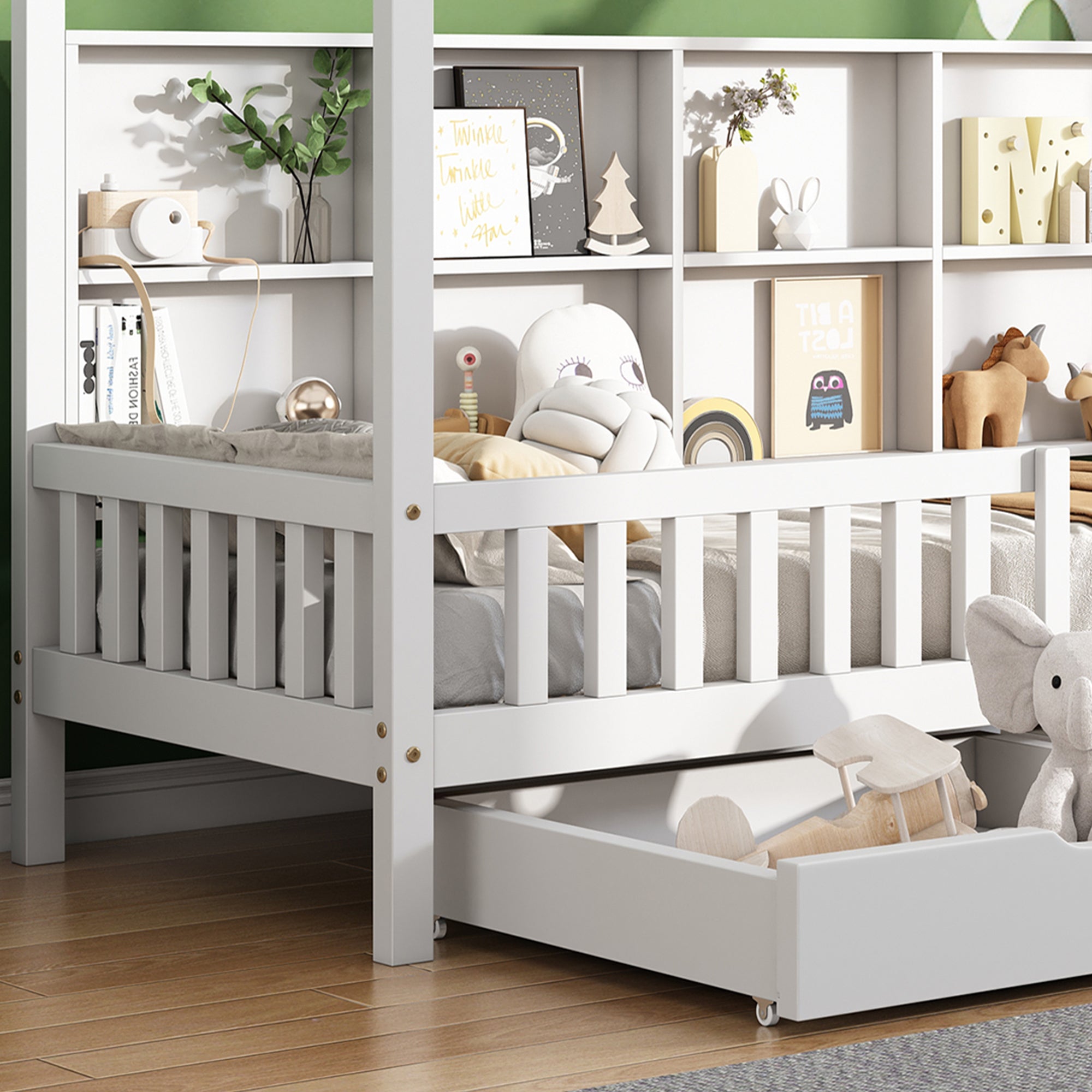 Logidon huisbed 90x200 wit met boekenkast en twee lades
