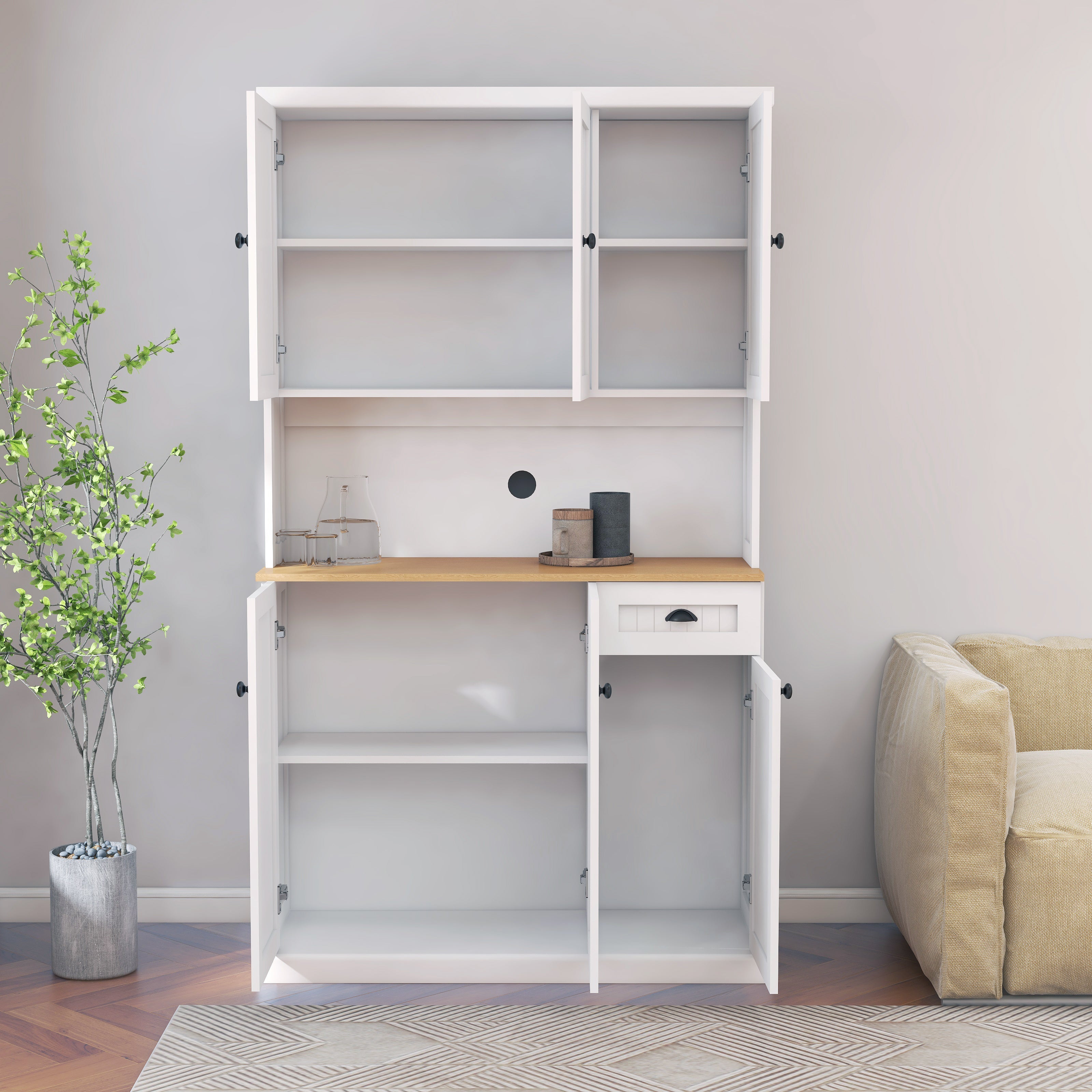 Logidon keukenbuffet 180 cm hoog wit met magnetronplaat en 6 deuren