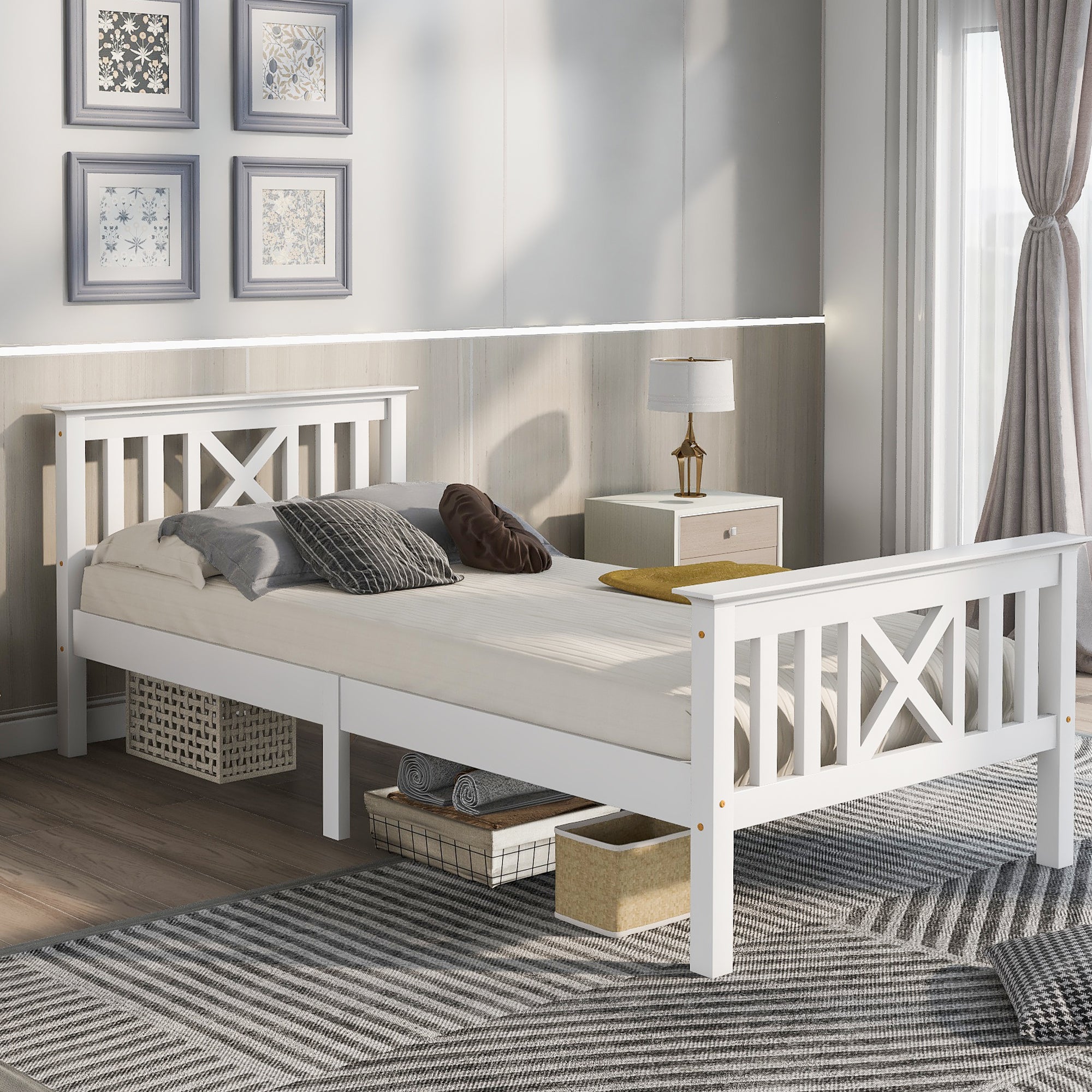 Logidon houten bed 90x200 wit eenpersoonsbed met lattenbodem x hoofdeinde