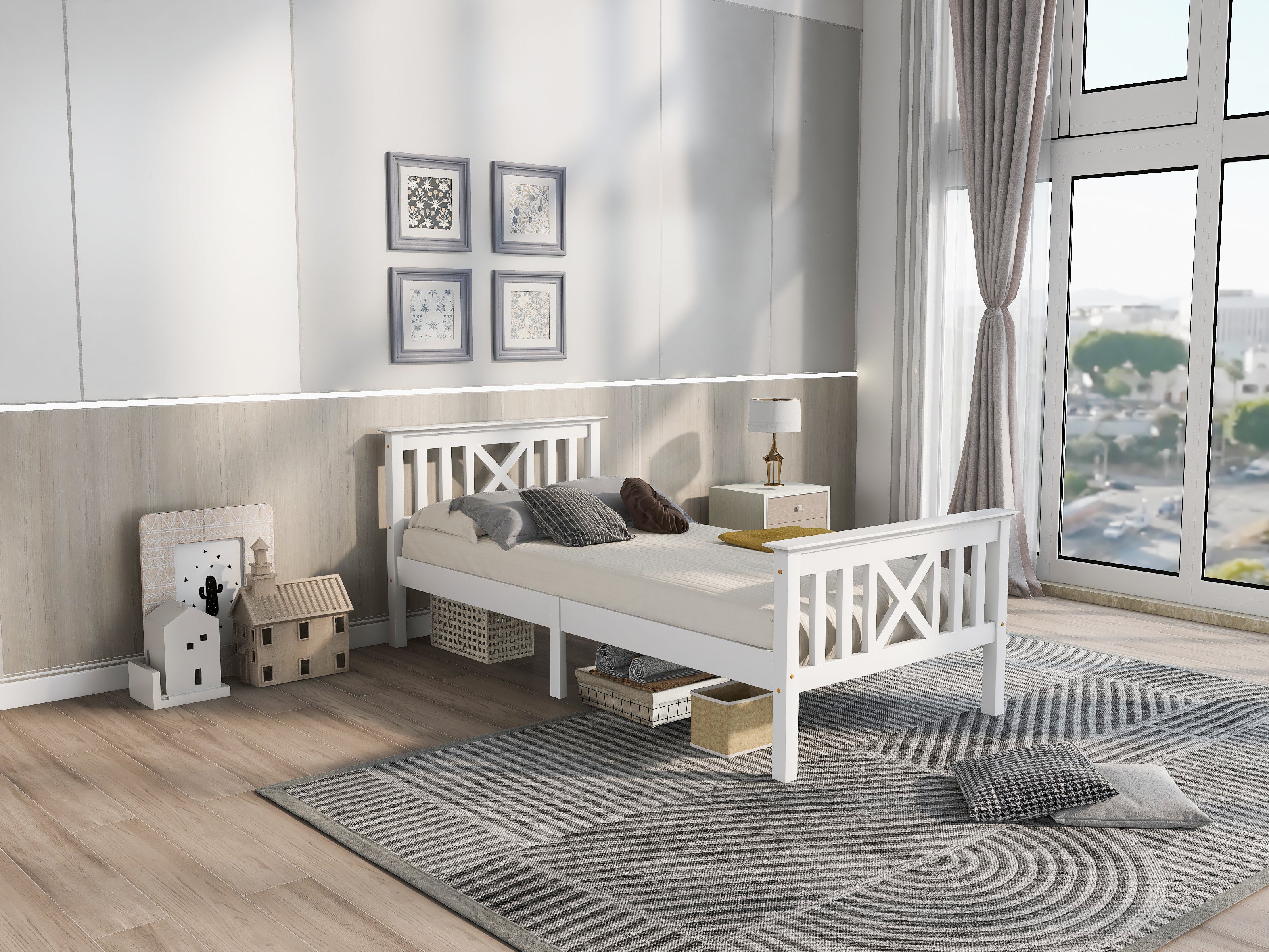 Logidon houten bed 90x200 wit eenpersoonsbed met lattenbodem x hoofdeinde