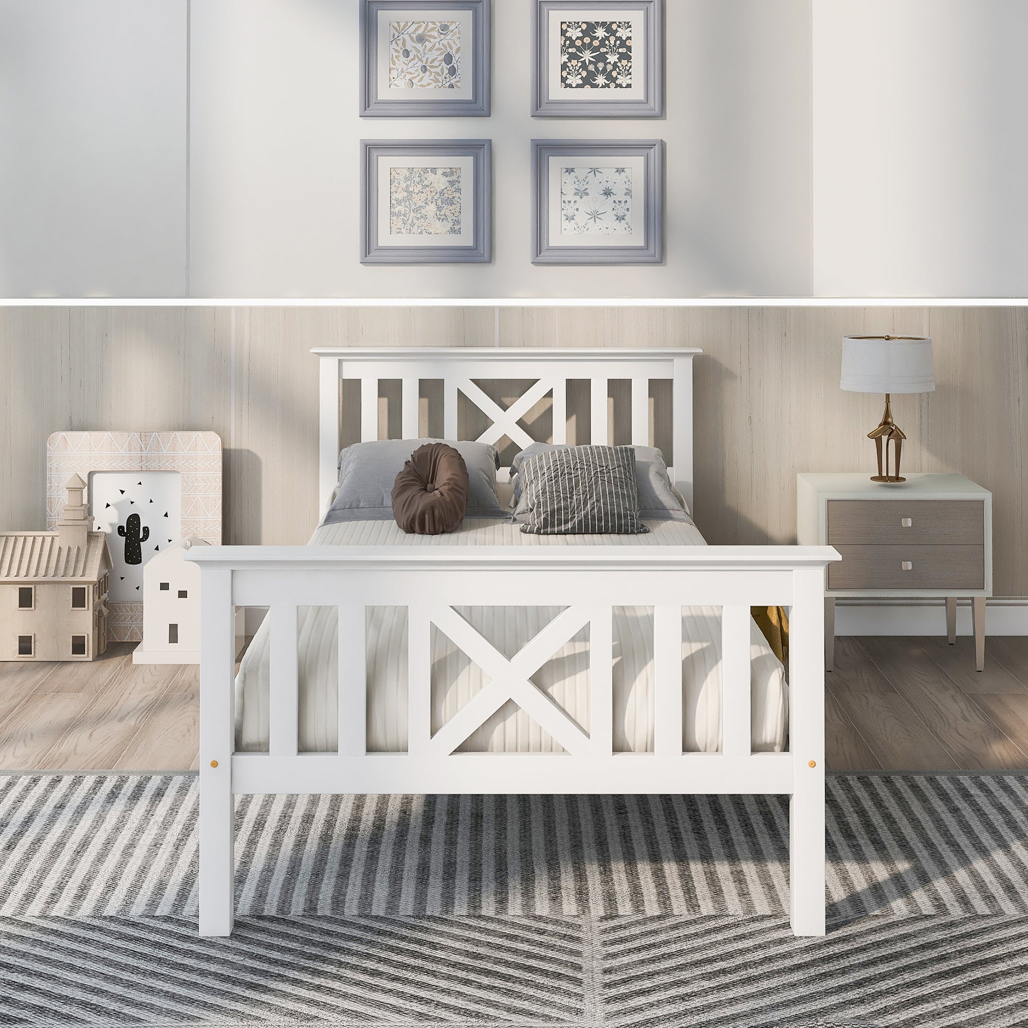 Logidon houten bed 90x200 wit eenpersoonsbed met lattenbodem x hoofdeinde