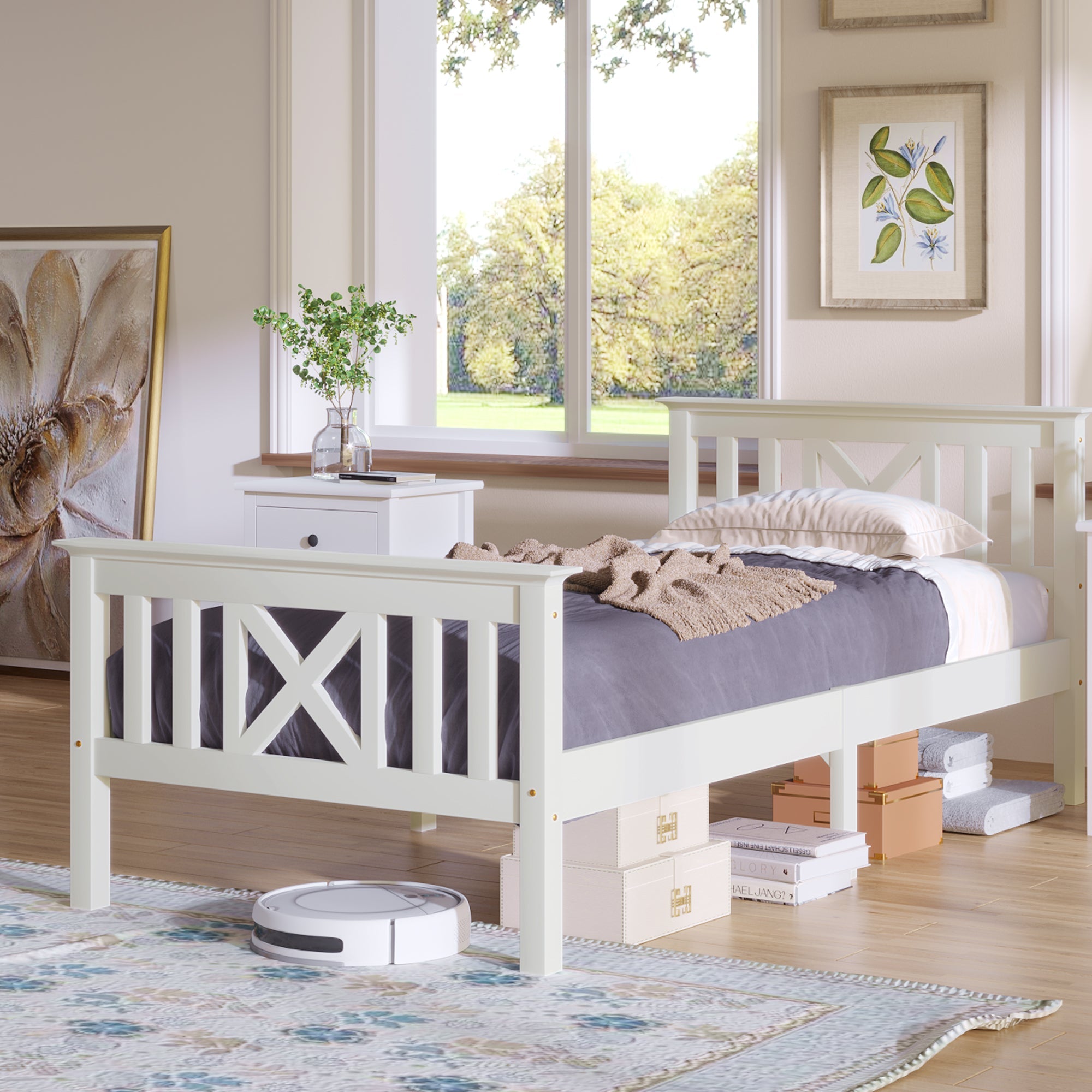 Logidon houten bed 90x200 wit eenpersoonsbed met lattenbodem x hoofdeinde
