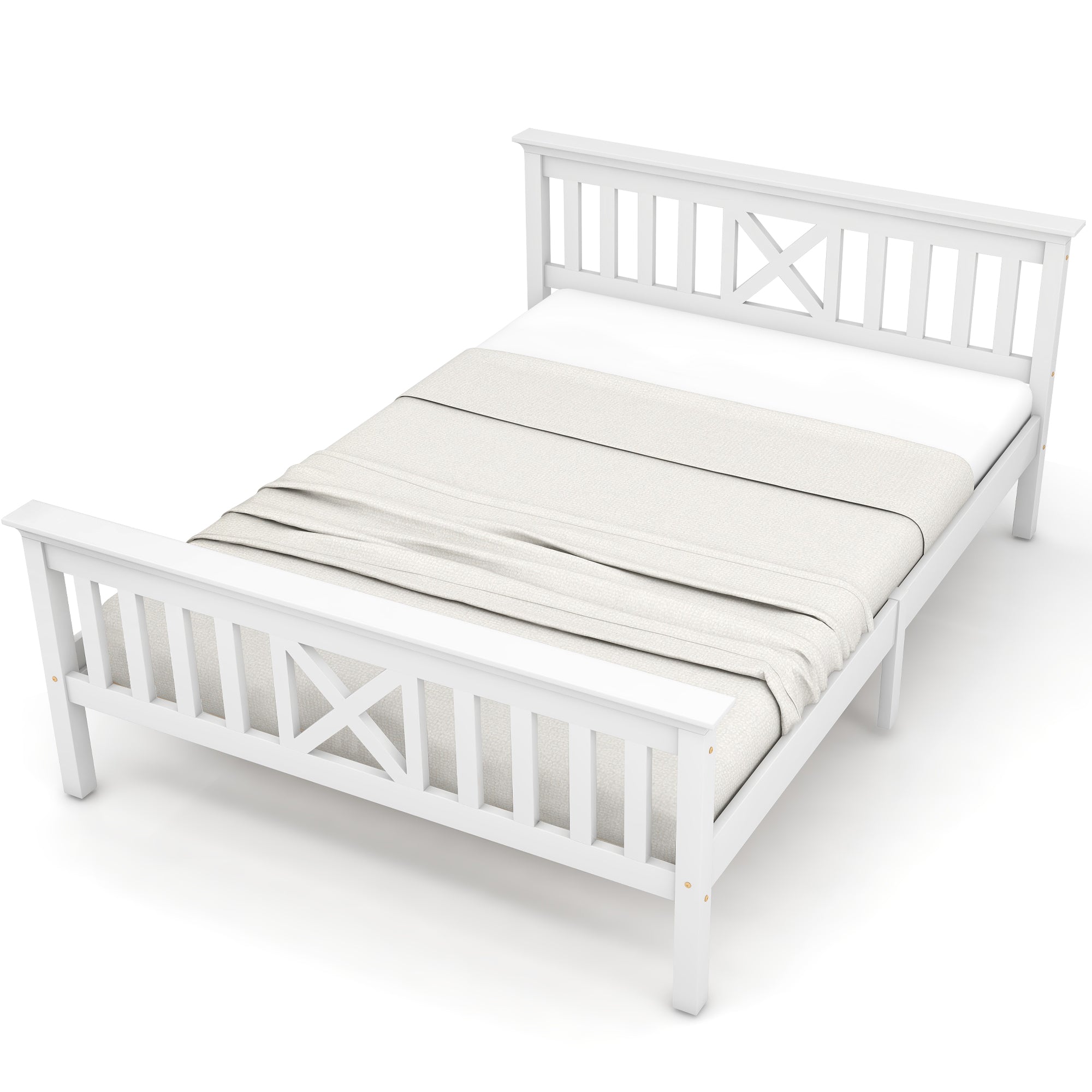 Logidon houten bed 140x200 cm wit met X-hoofdbord lattenbodem