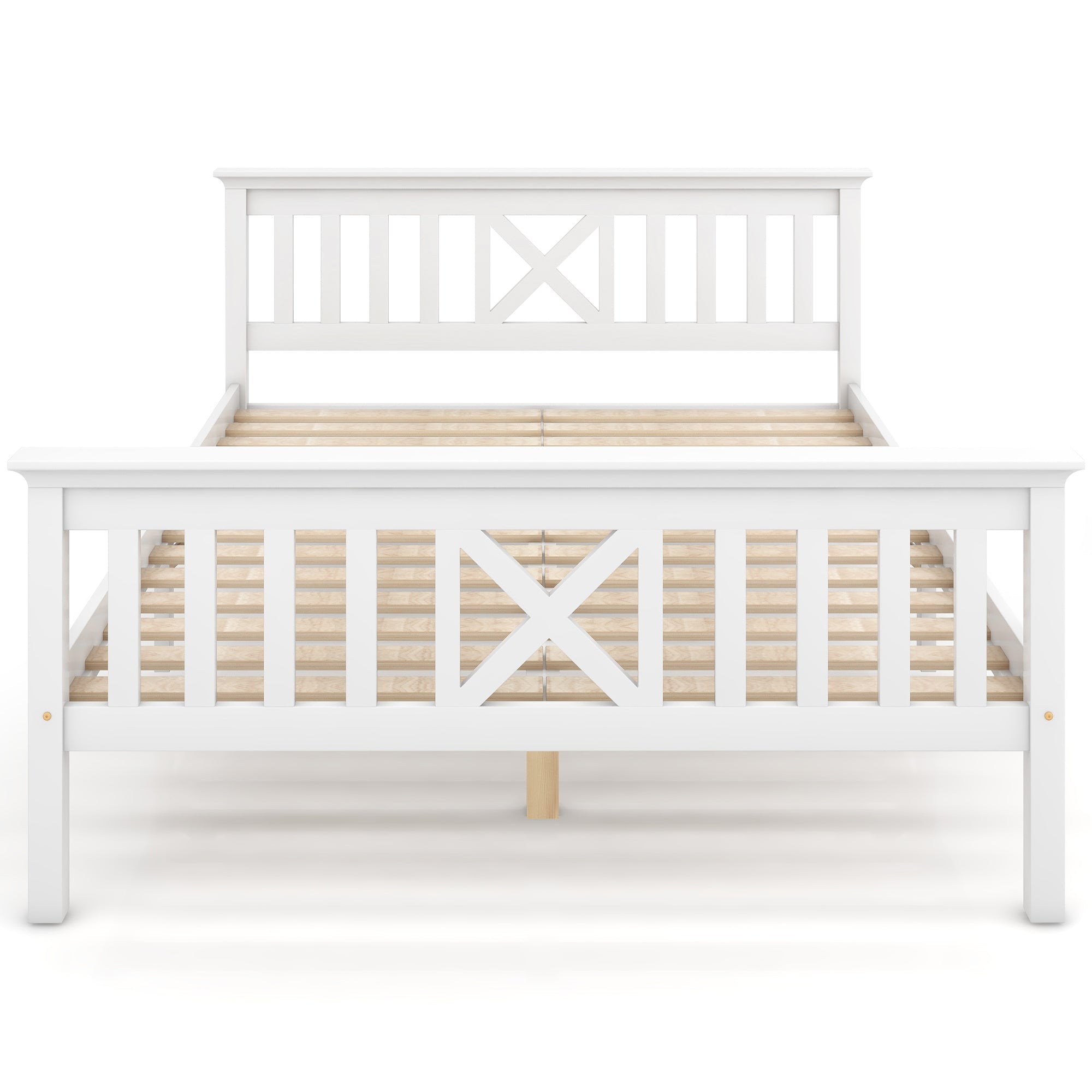 Logidon houten bed 140x200 cm wit met X-hoofdbord lattenbodem