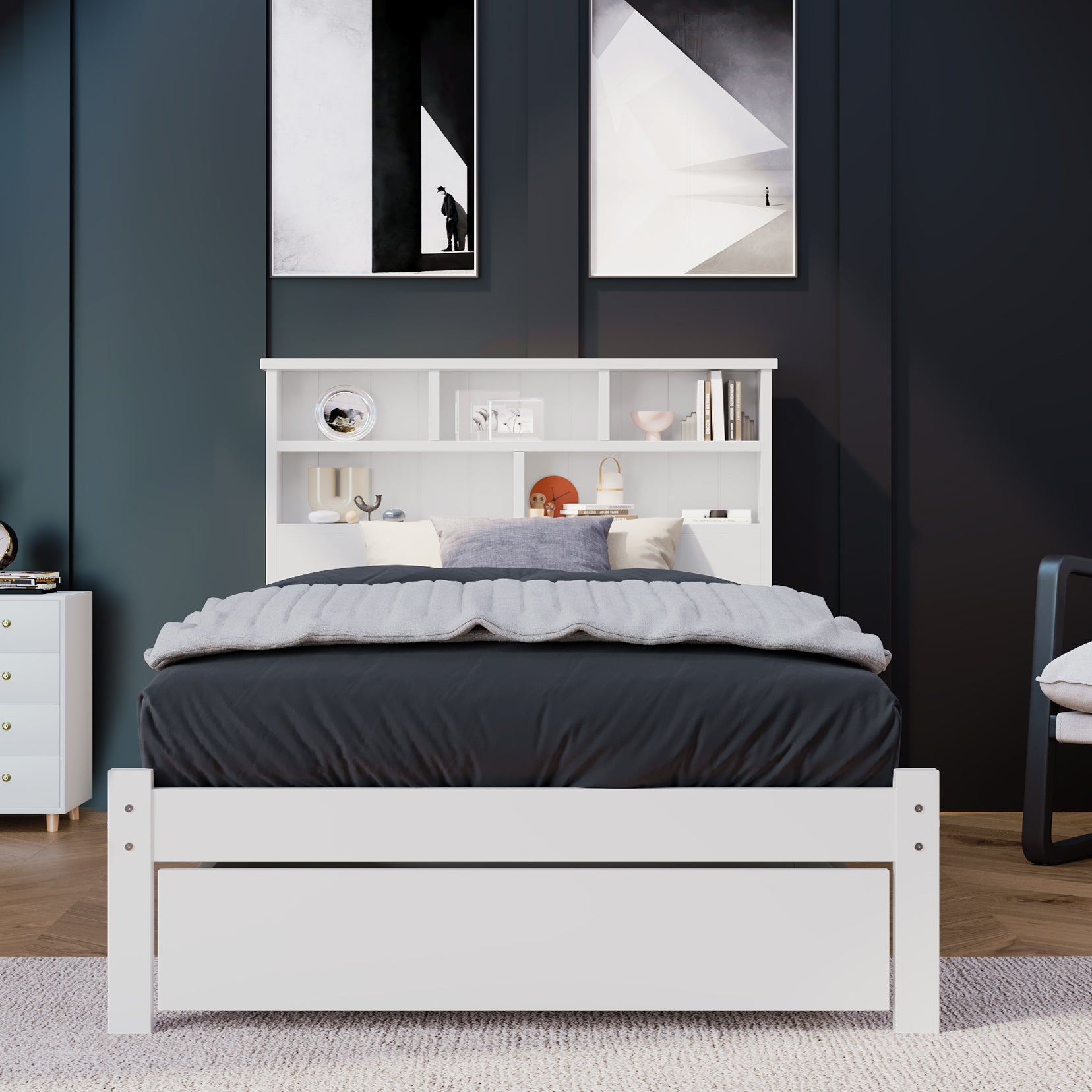 Logidon massief houten bed 90x200 wit met lades en plank