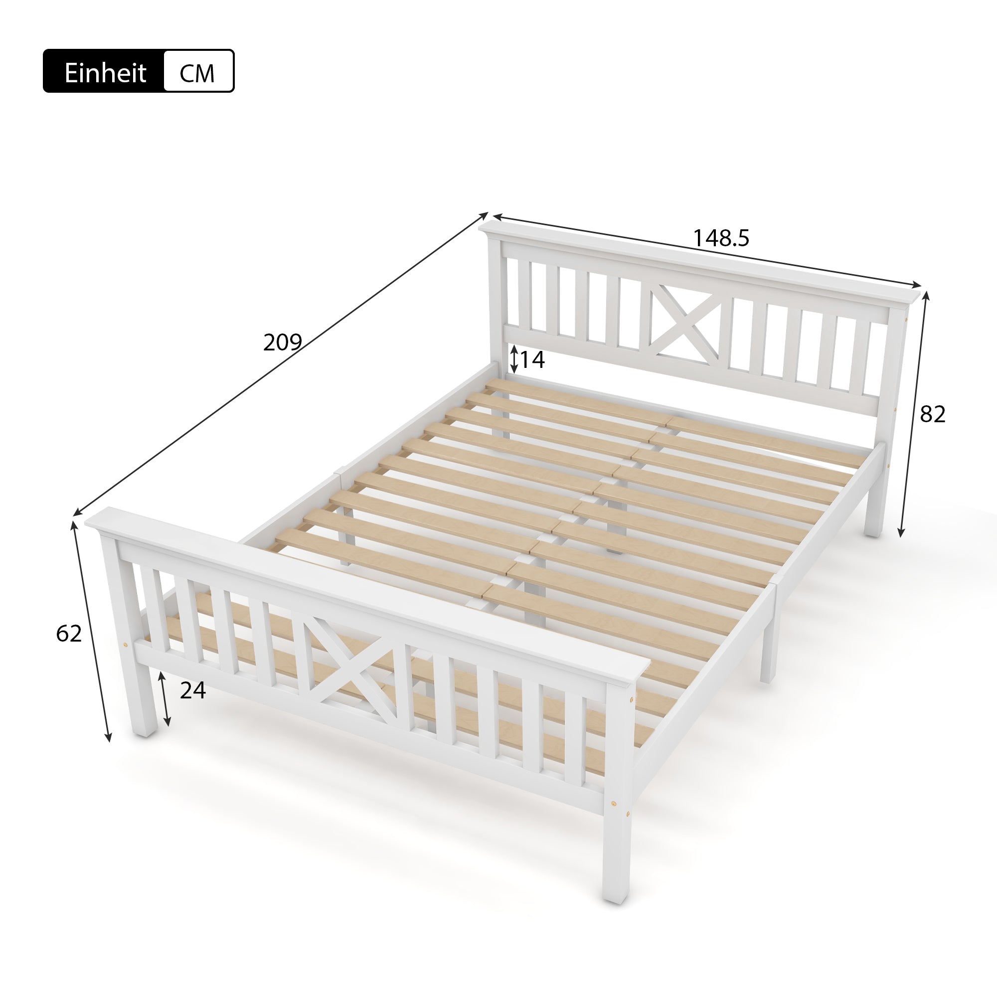Logidon houten bed 140x200 cm wit met X-hoofdbord lattenbodem