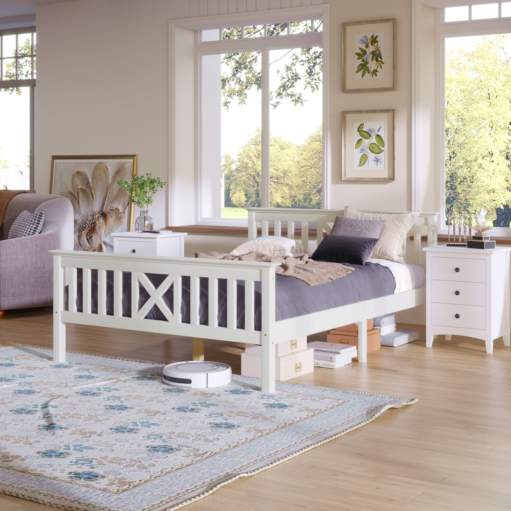 Logidon houten bed 140x200 cm wit met X-hoofdbord lattenbodem
