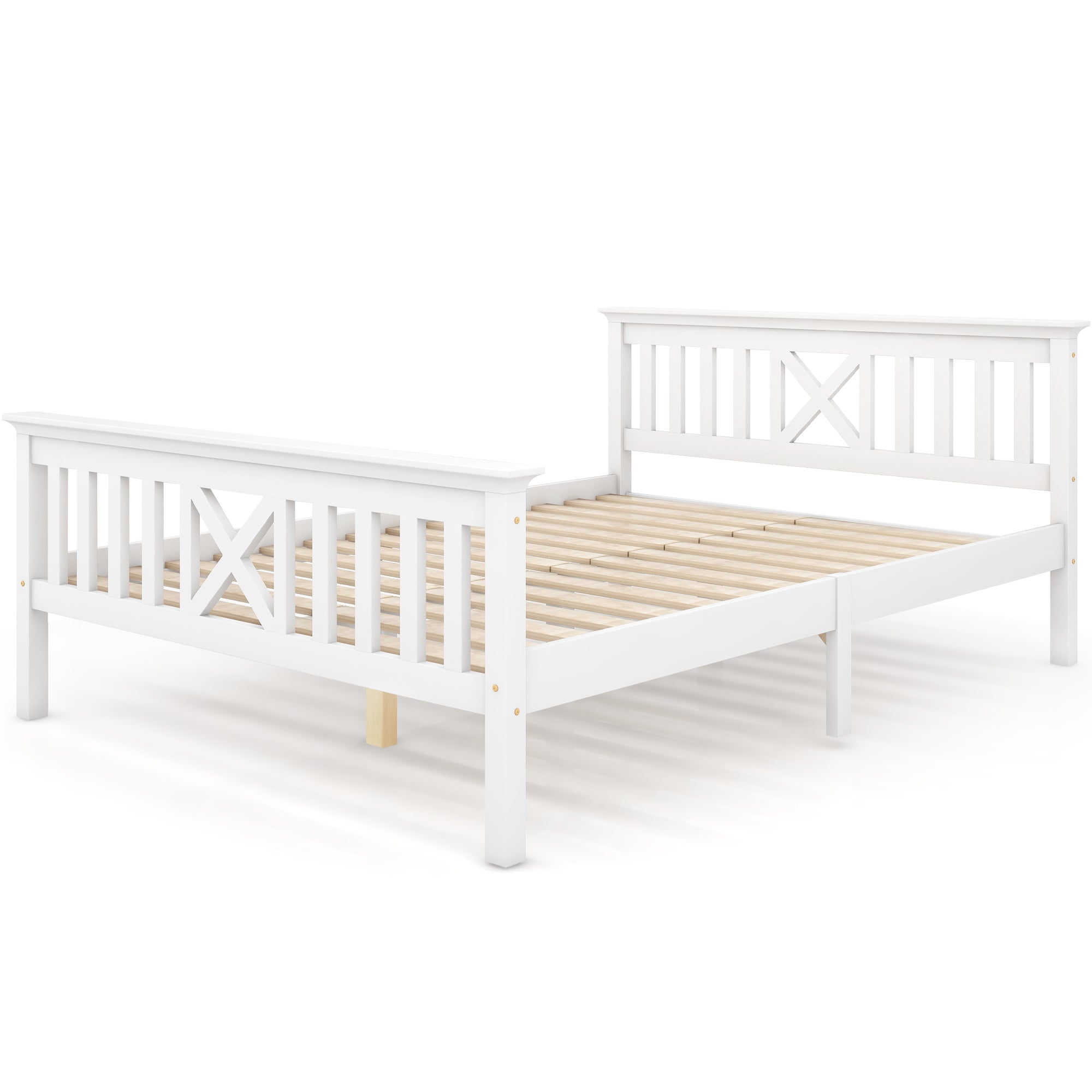Logidon houten bed 140x200 cm wit met X-hoofdbord lattenbodem